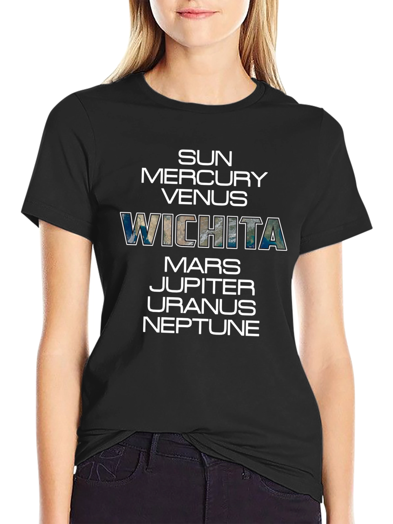 Black Planets and Wichita T-Shirt - Black Cotton Tee view 2