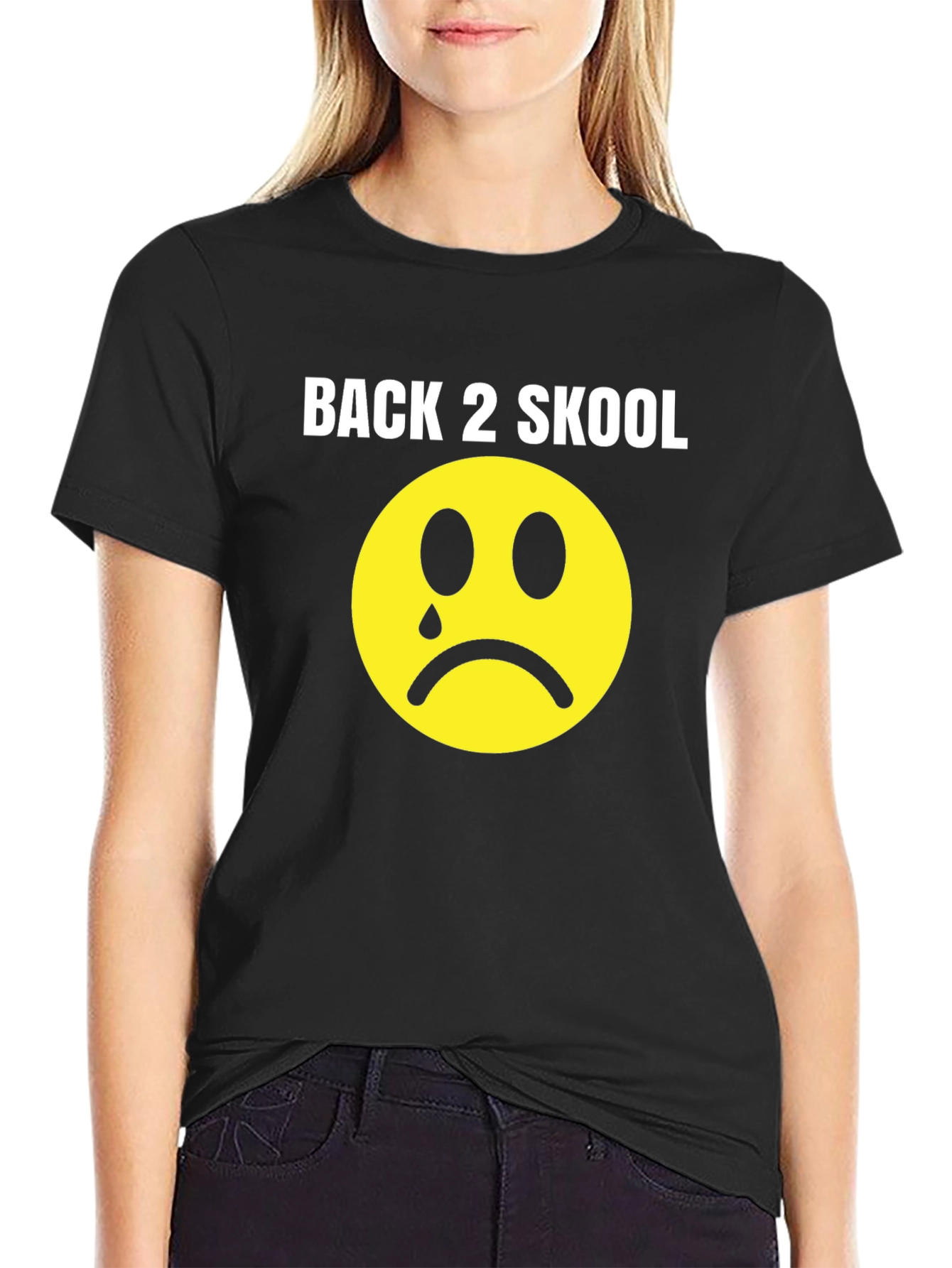 Black Back 2 Skool Sad Face T-Shirt view 2