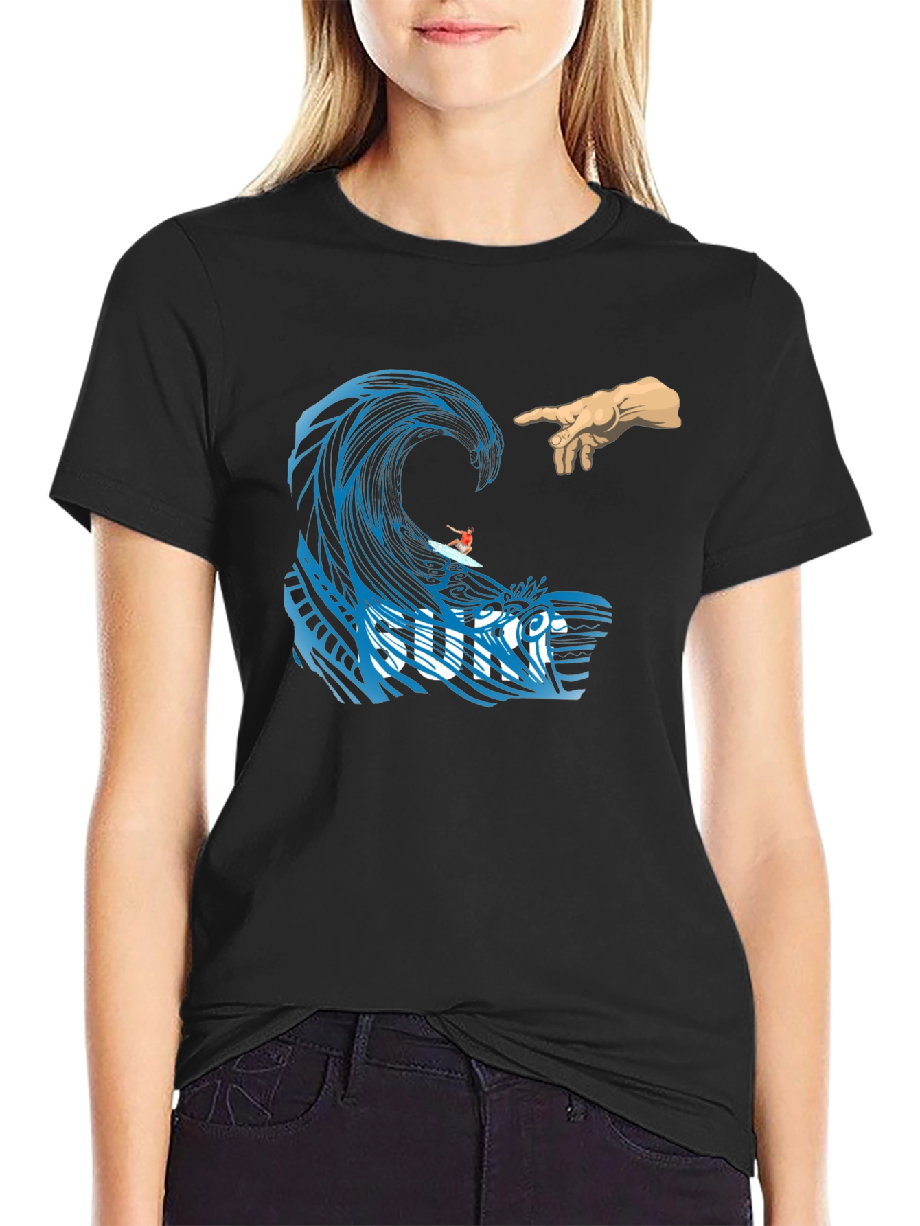 Black Surf Wave Creation T-Shirt - Unique Graphic Tee view 2