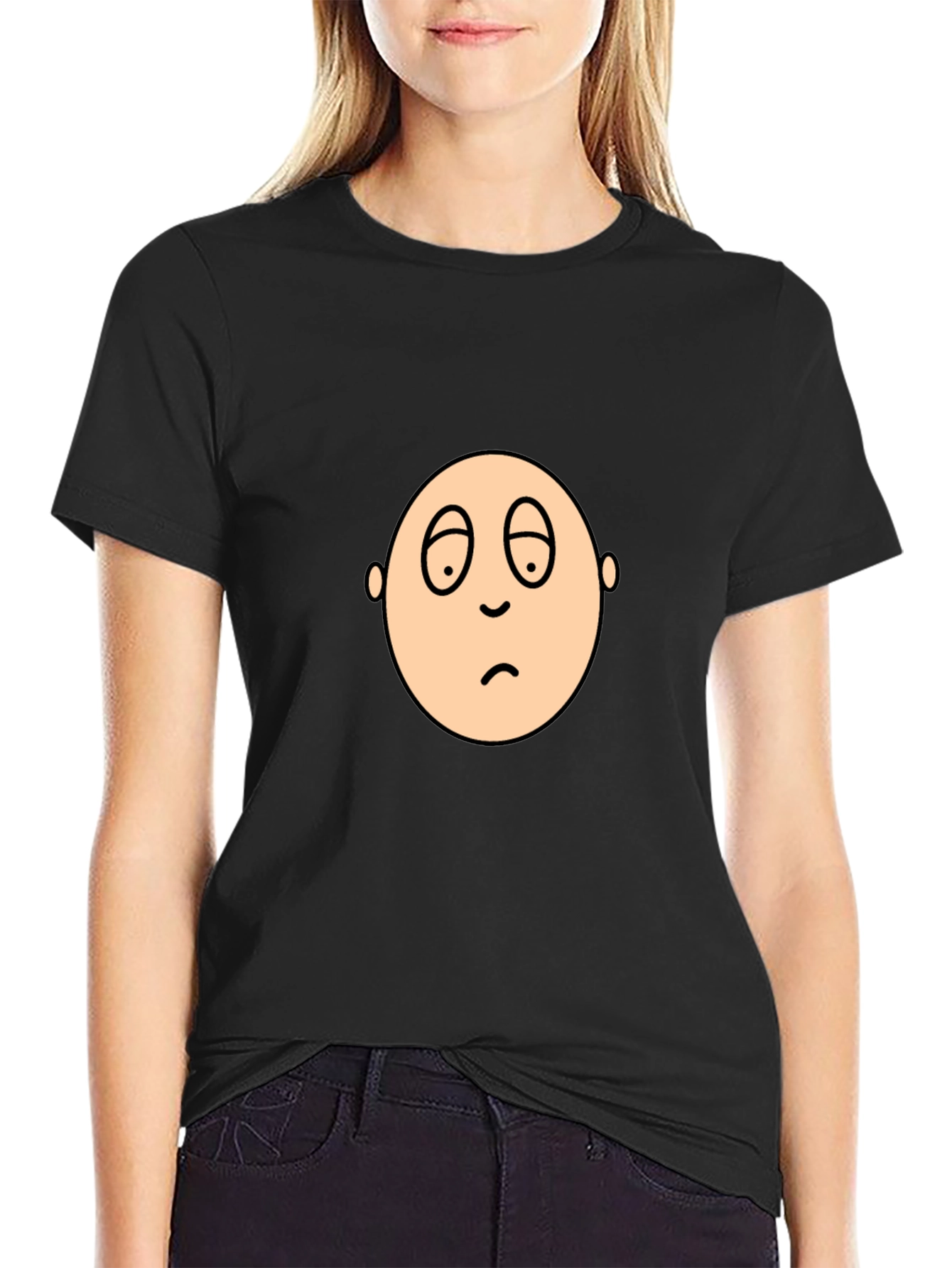 Black Sad Face Graphic Black T-Shirt view 2