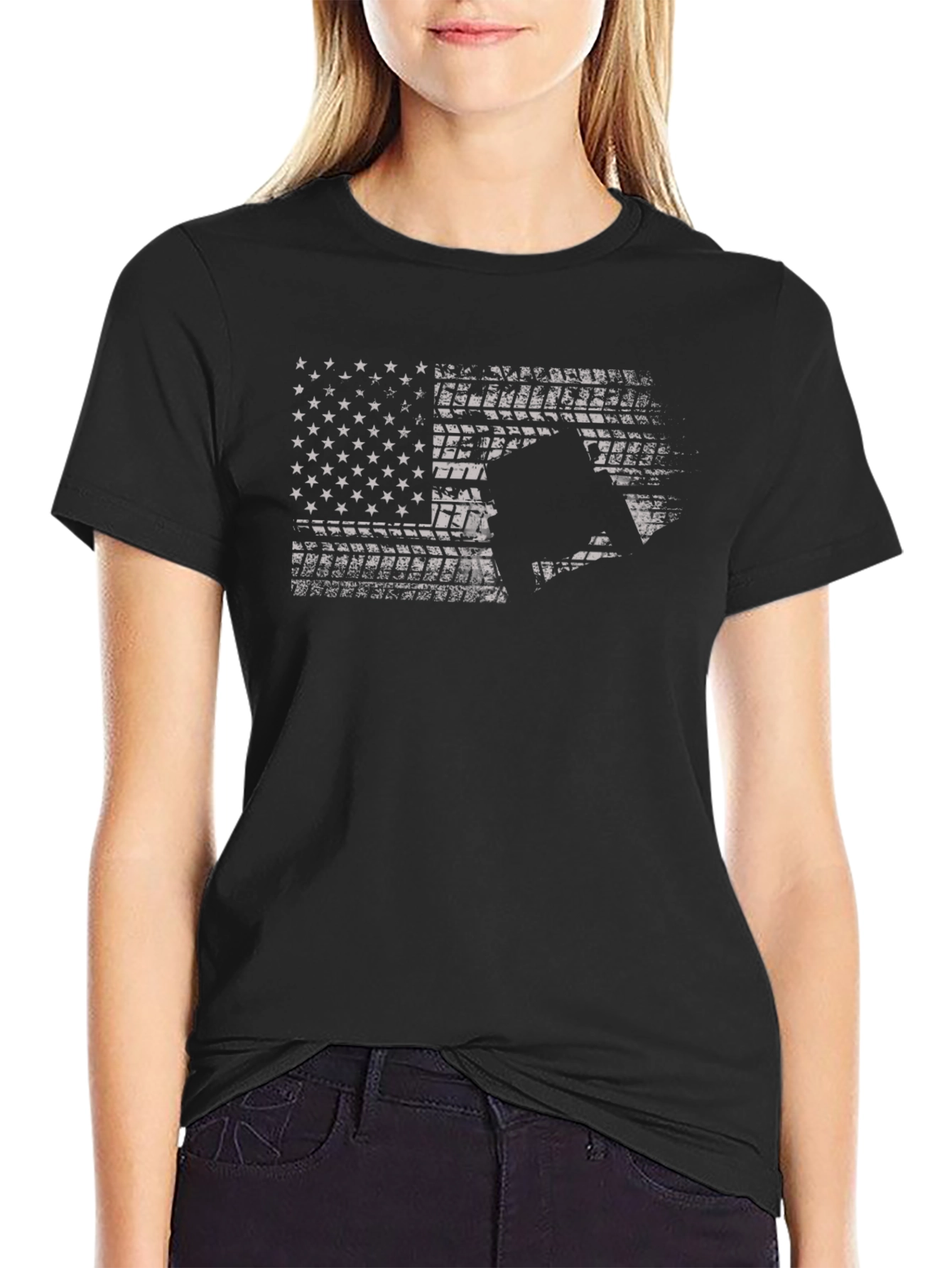 Black American Flag Motorcycle T-Shirt - Black view 2