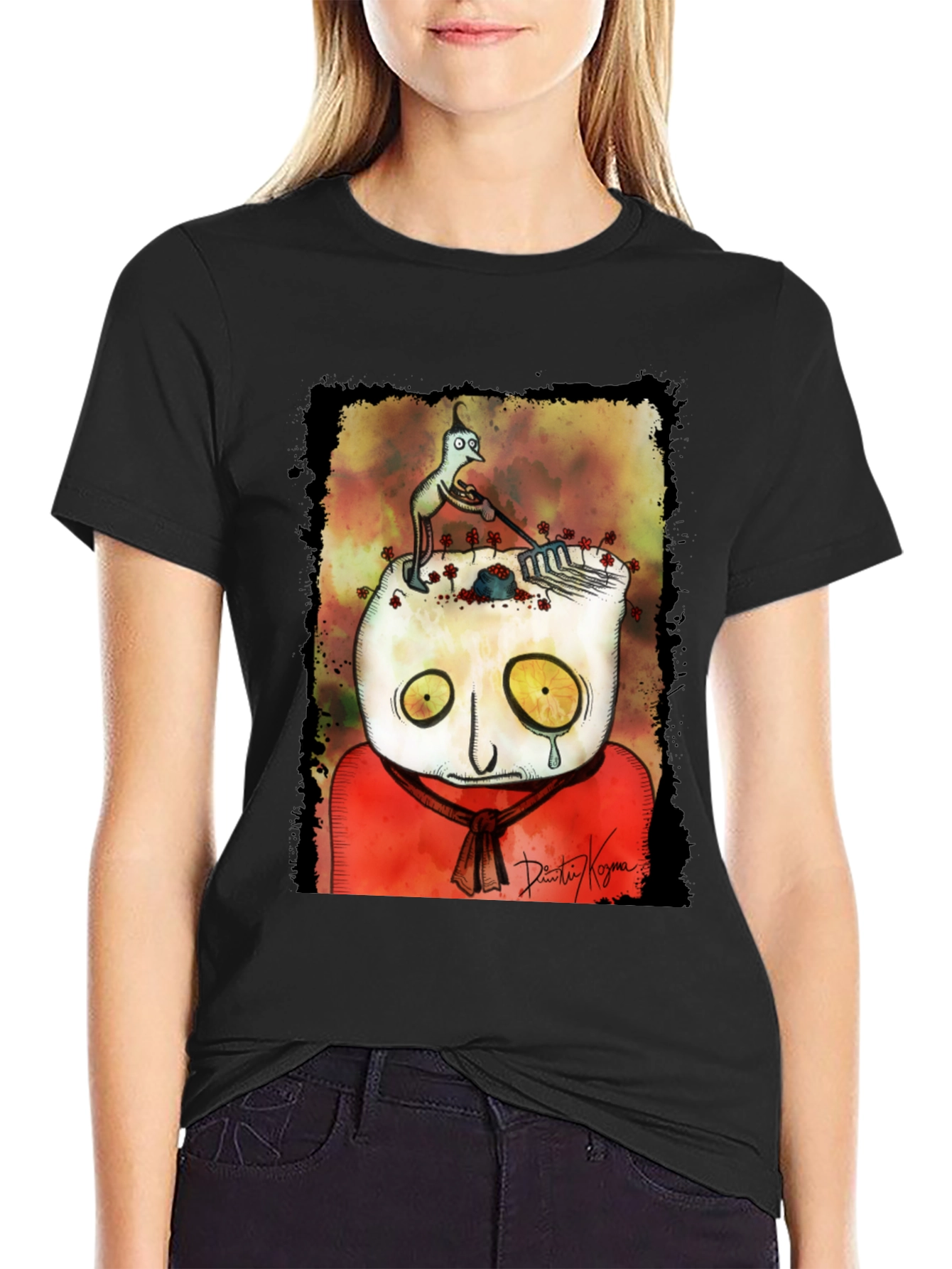 Black Unique Graphic Print T-Shirt - Abstract Art Tee view 2