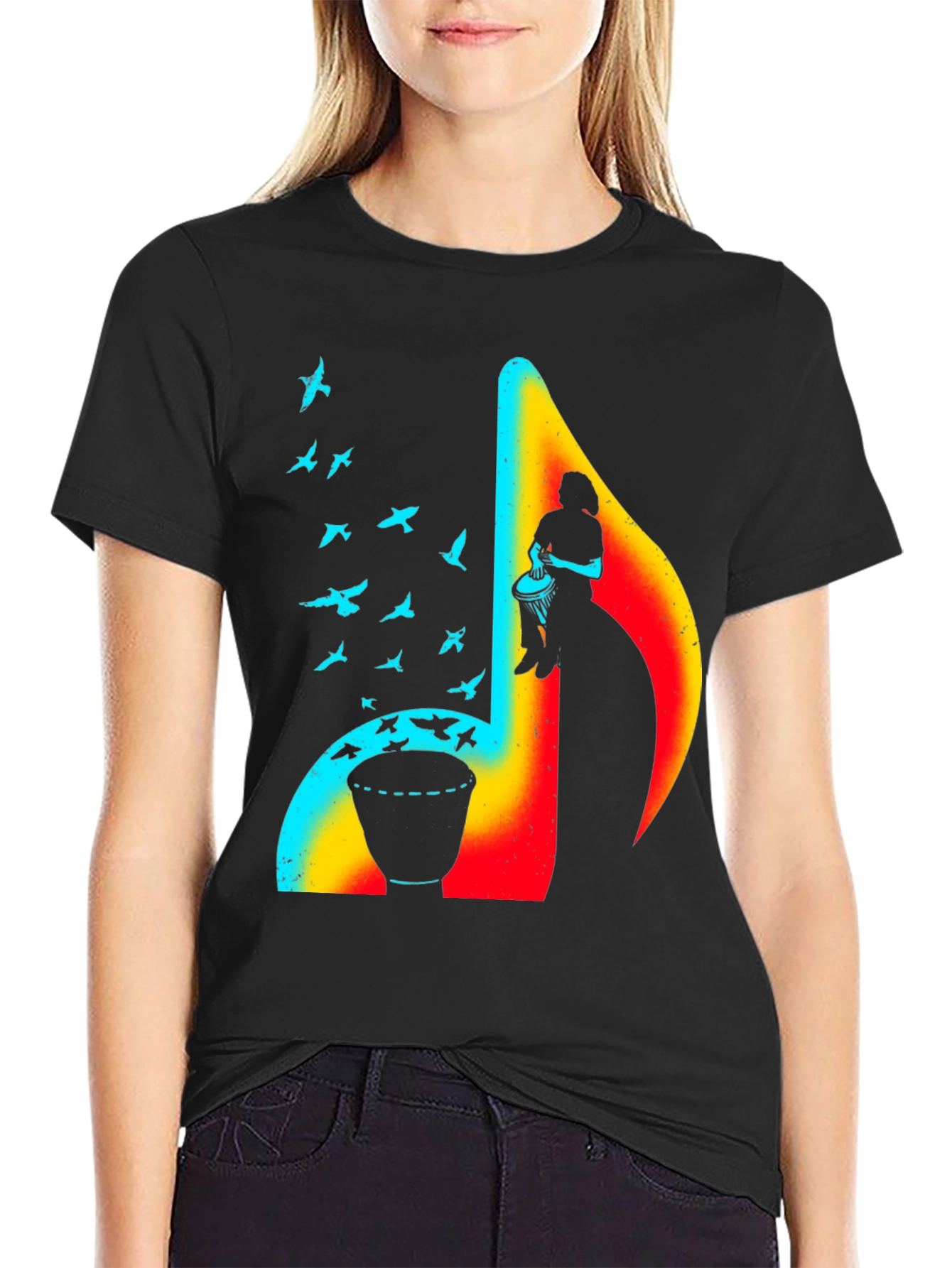 Black Musical Note Drum T-Shirt - Unique Design view 2