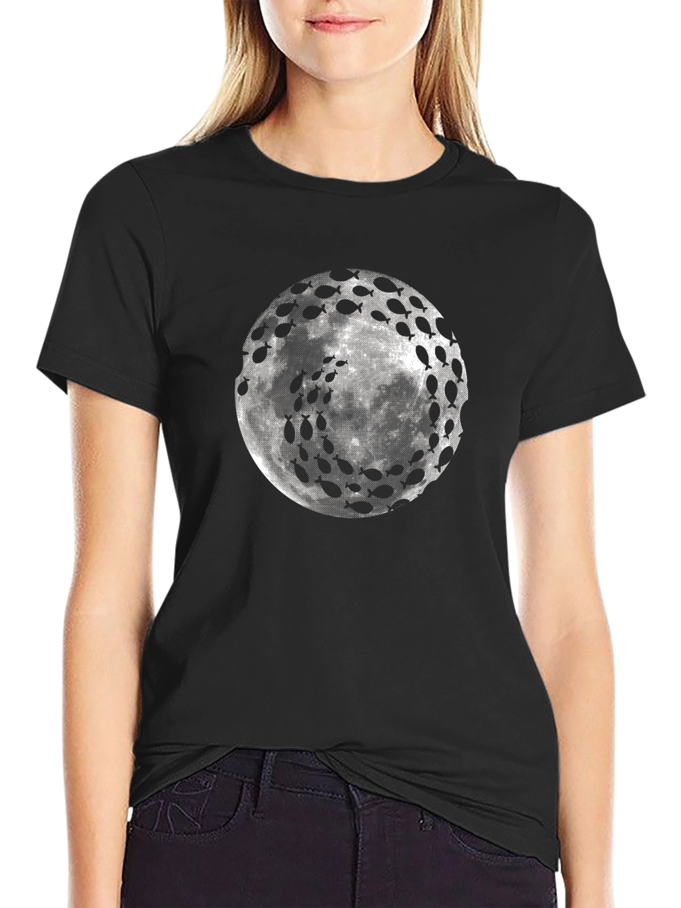 Black Fish Moon Graphic Tee - Unique Design view 2