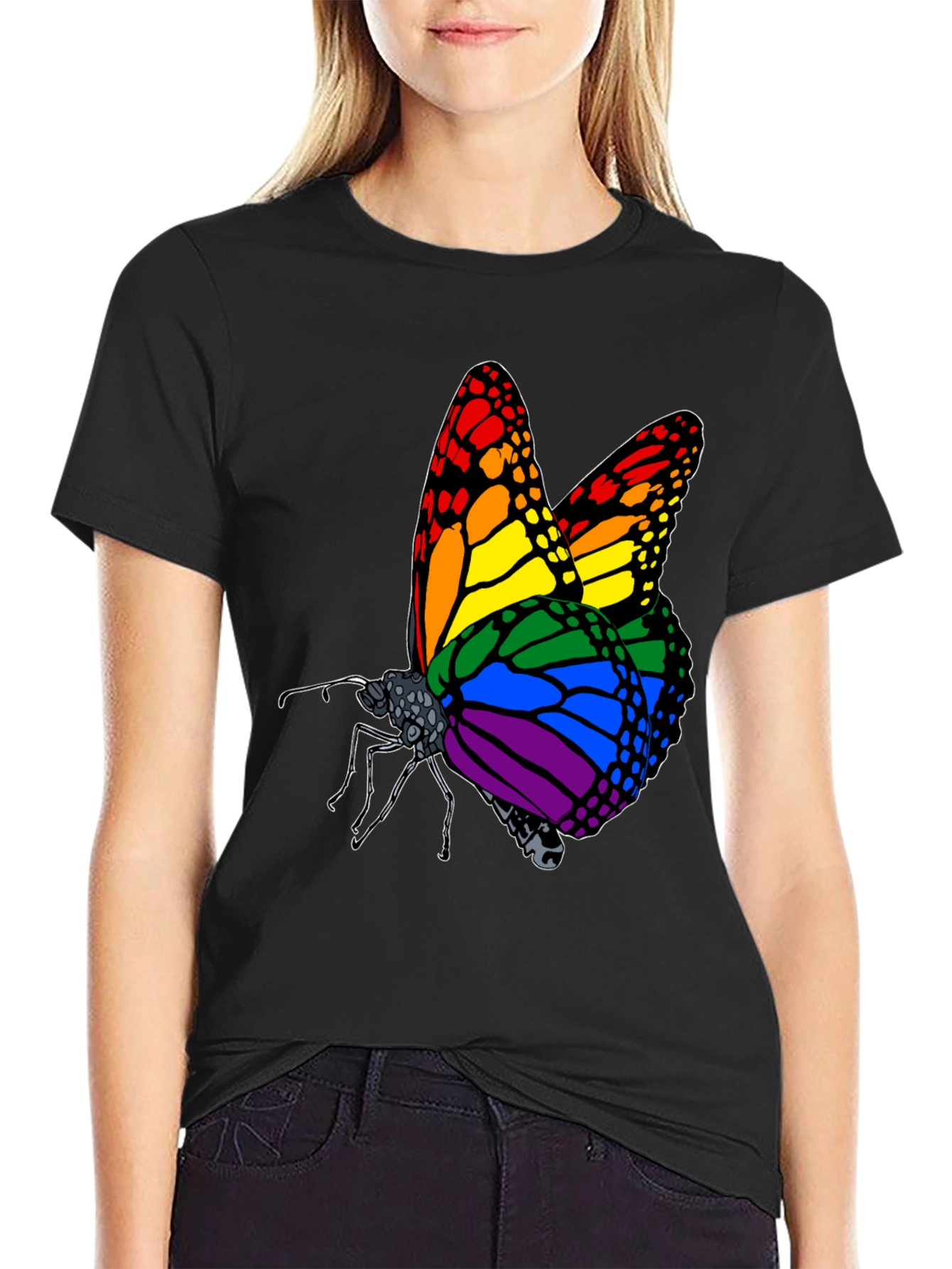 Black Rainbow Butterfly Graphic Tee view 2