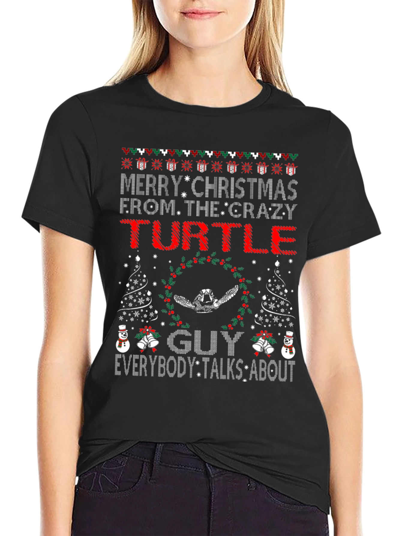 Black Crazy Turtle Guy Christmas T-Shirt view 2
