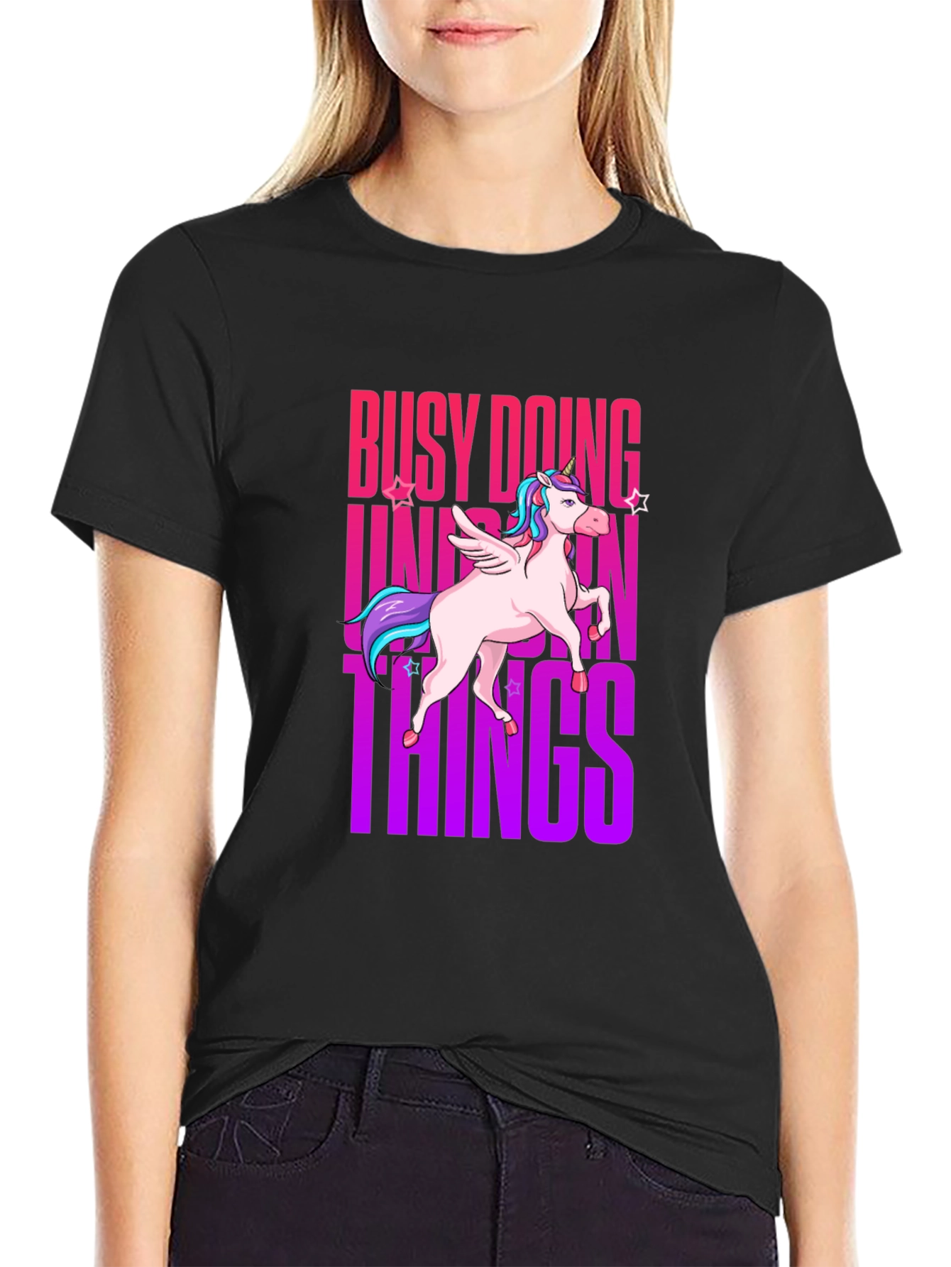 Black Busy Doing Unicorn Things Graphic Tee view 2