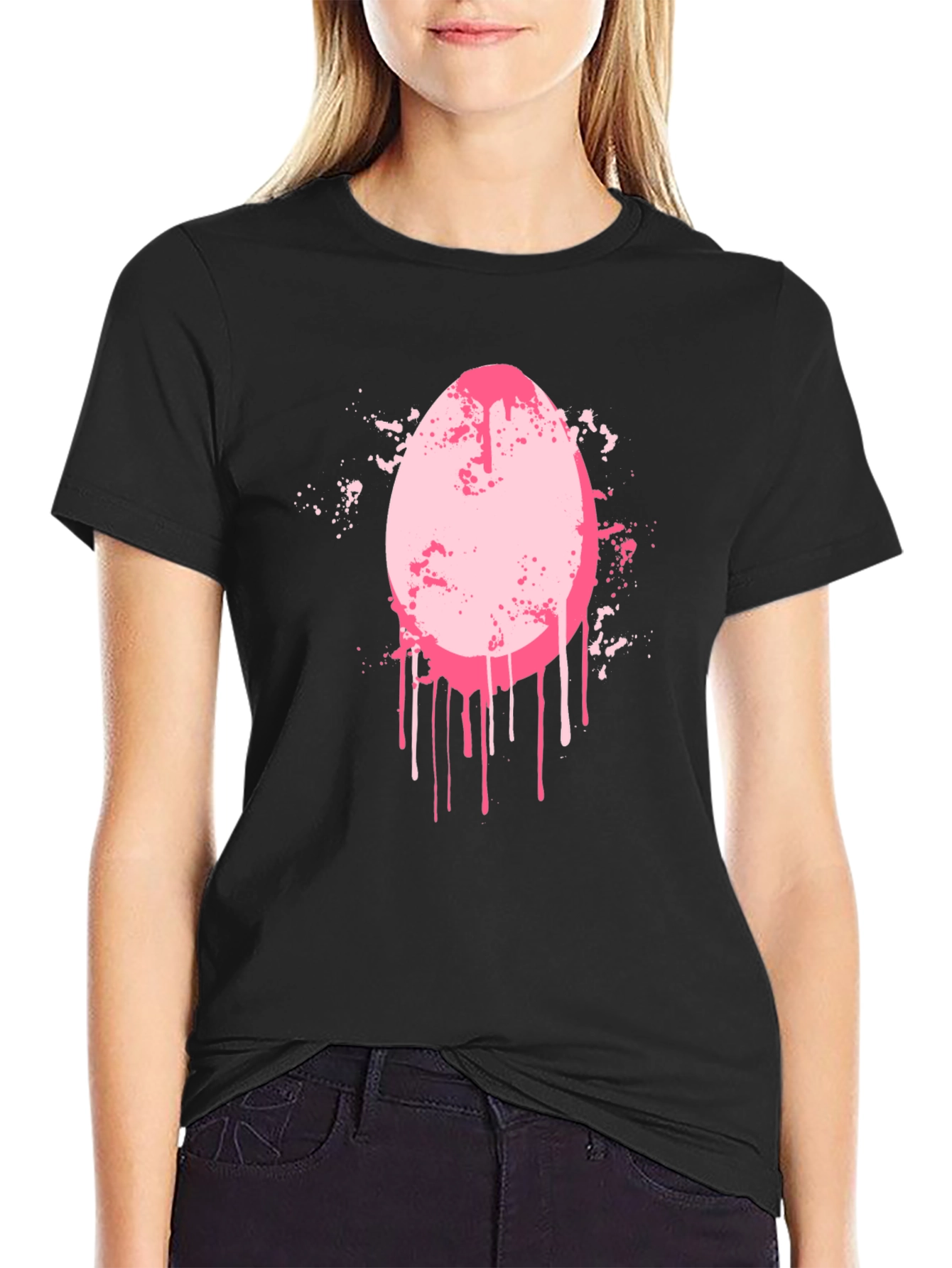 Black Men's Black T-Shirt with Pink Egg Graphic view 2