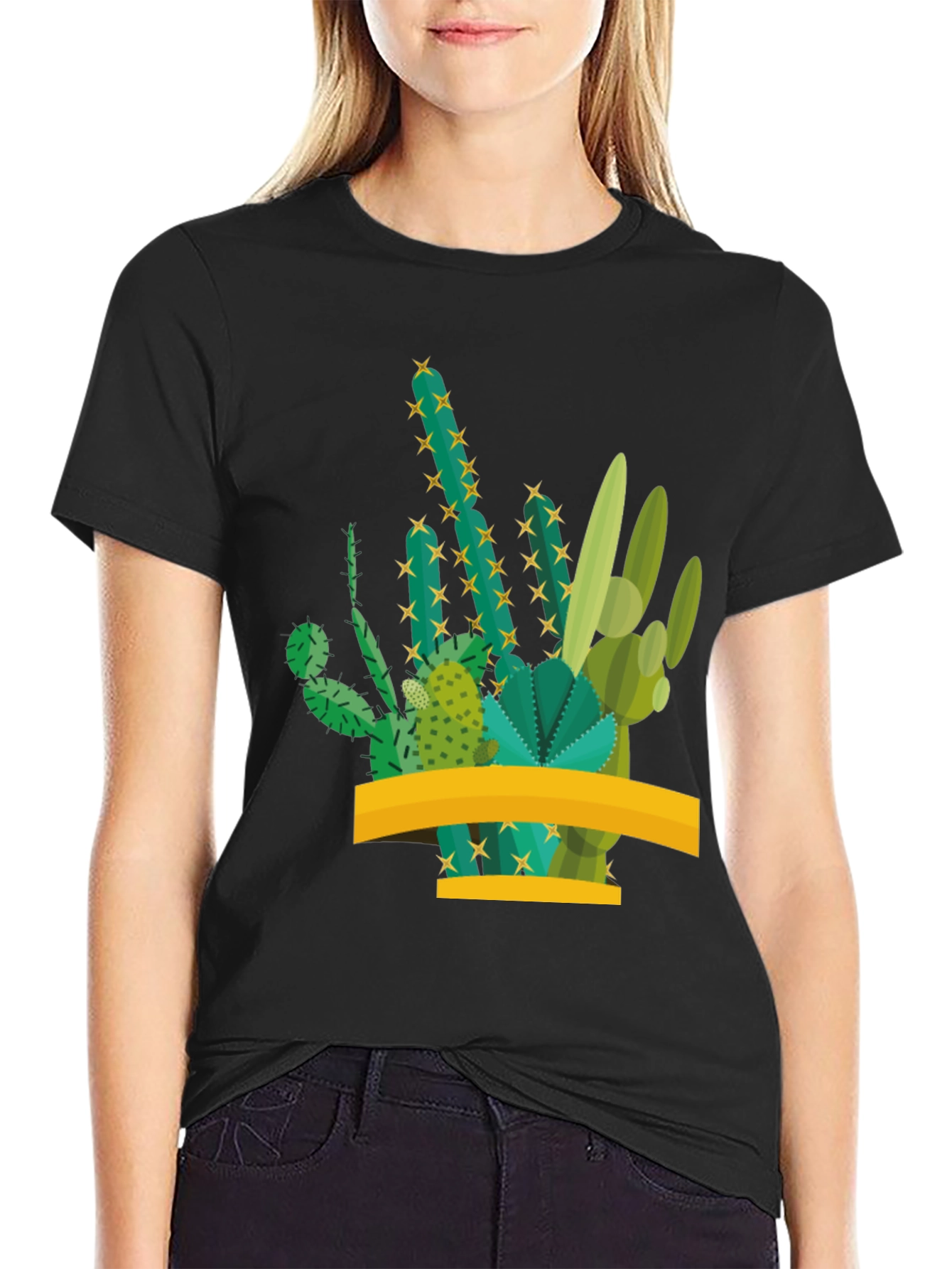 Black Cactus Graphic Tee - Trendy Desert Style view 2