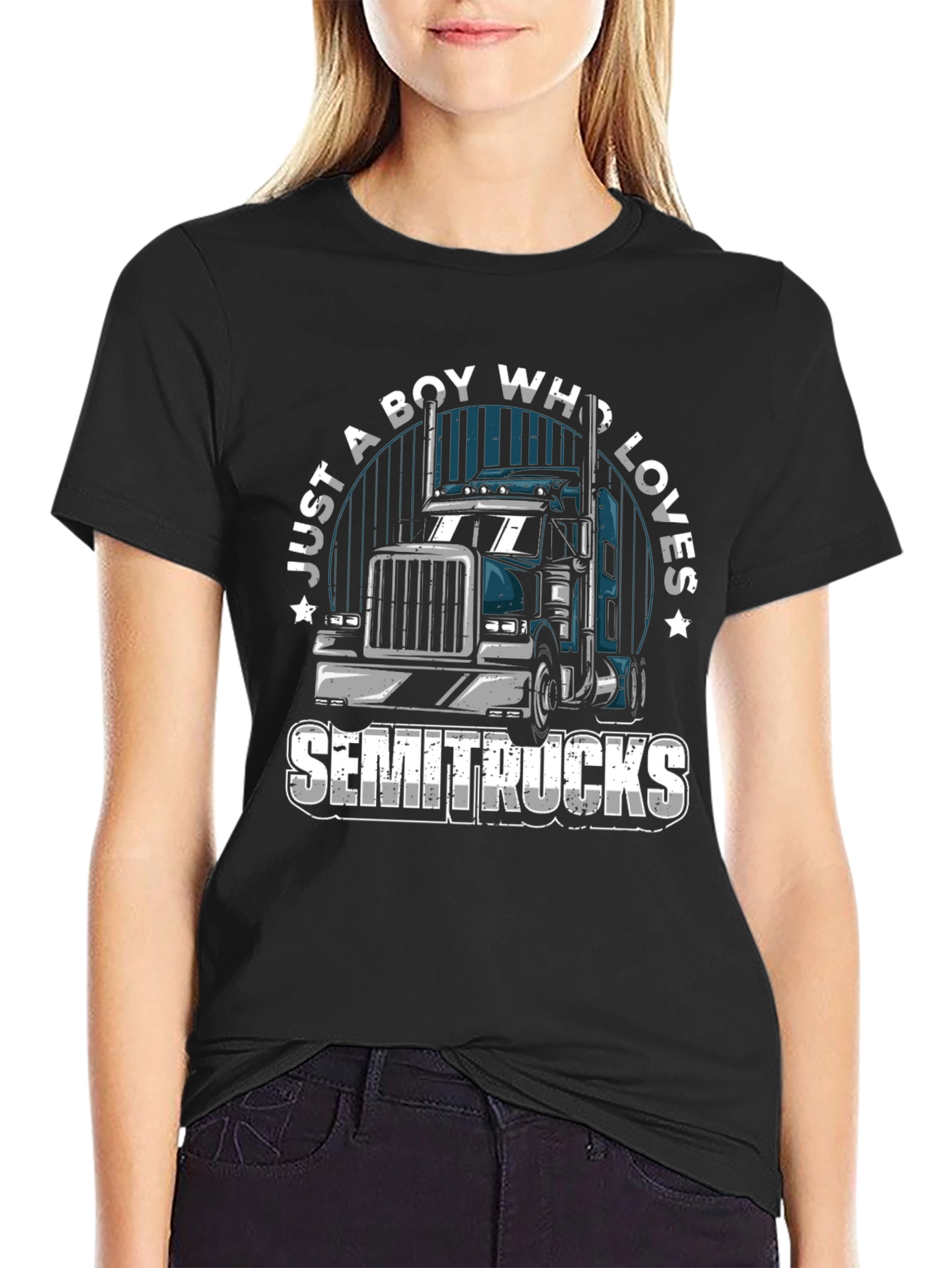 Black Boy Who Loves Semitrucks T-Shirt | Trucker Tee view 2