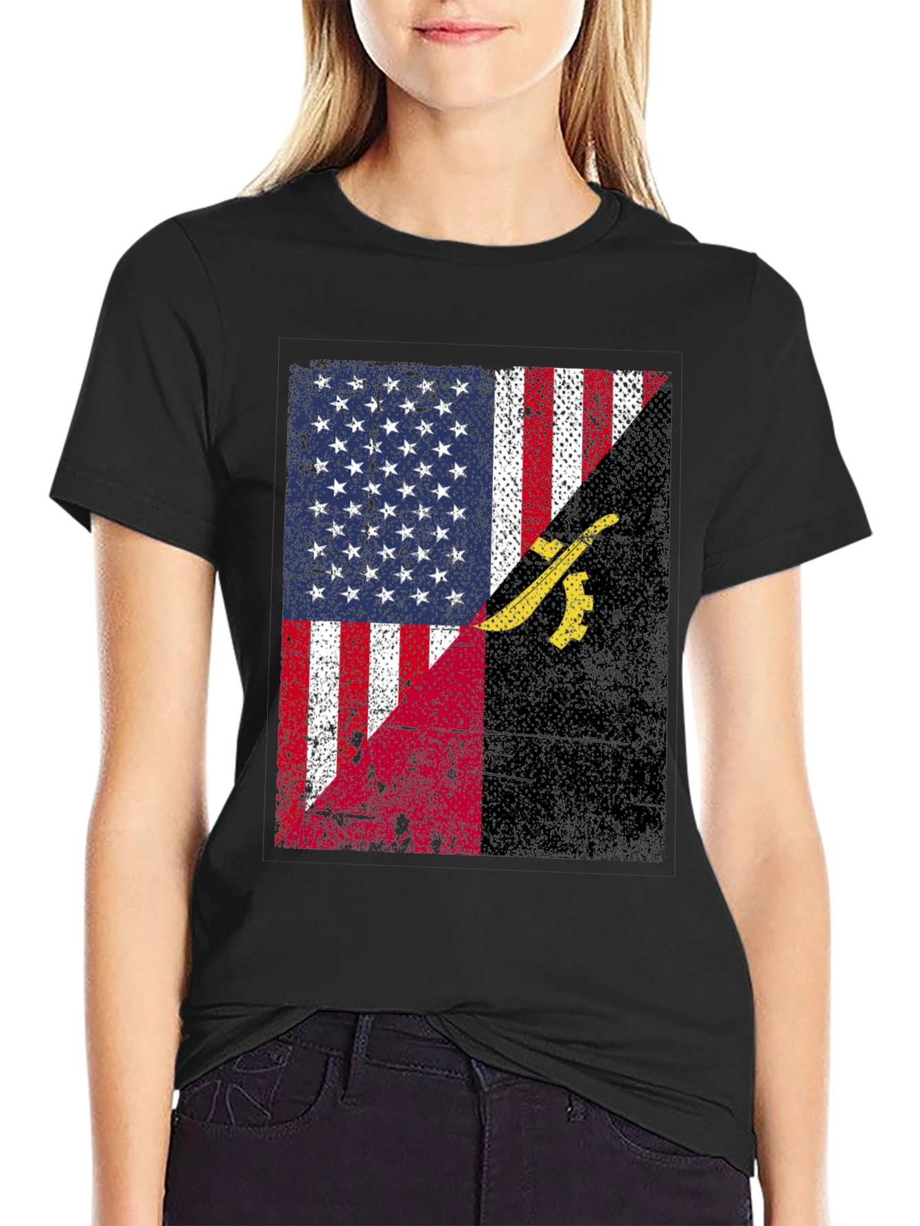 Black USA Angola Flag Graphic T-Shirt view 2