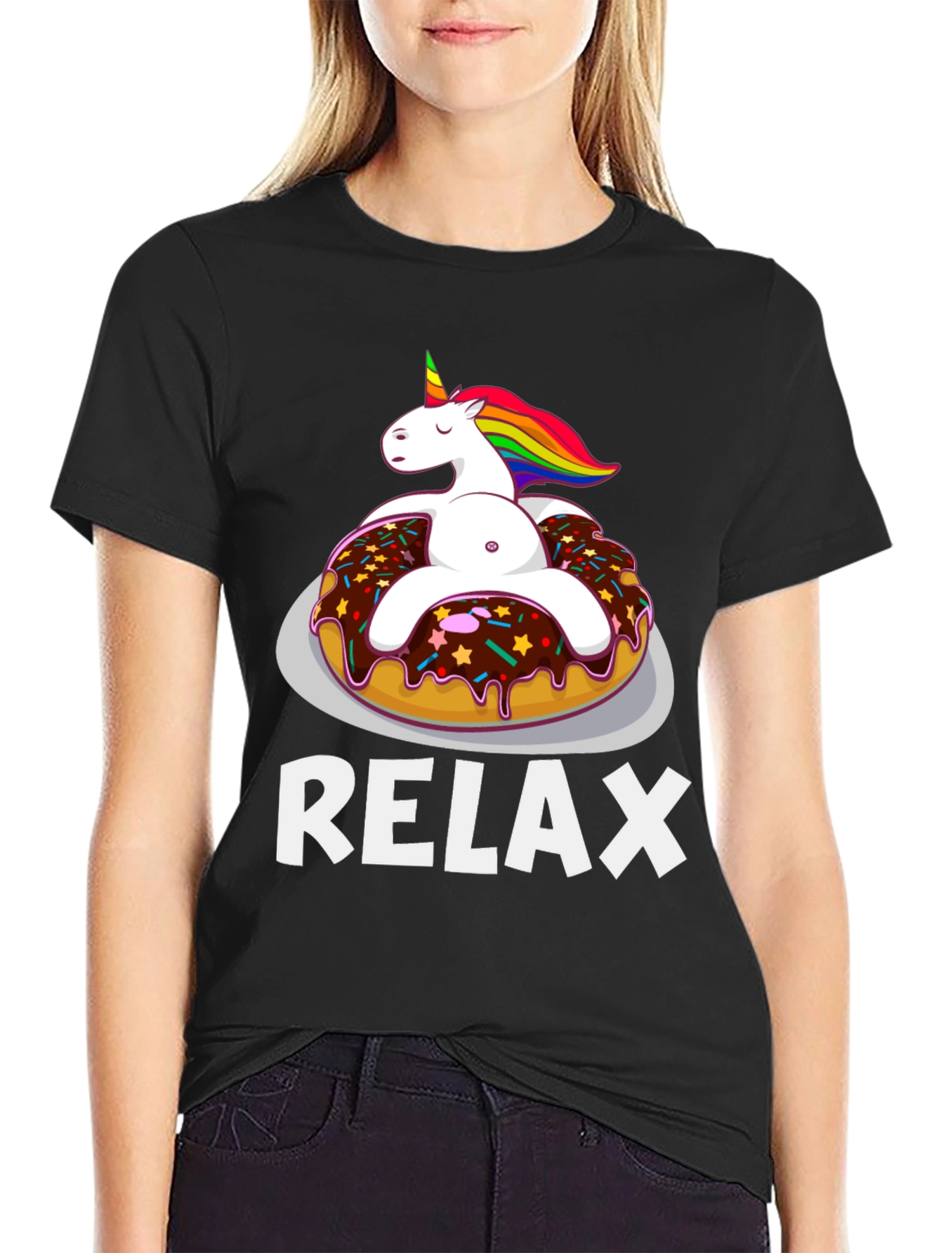 Black Relax Unicorn Donut T-Shirt - Comfort & Style view 2