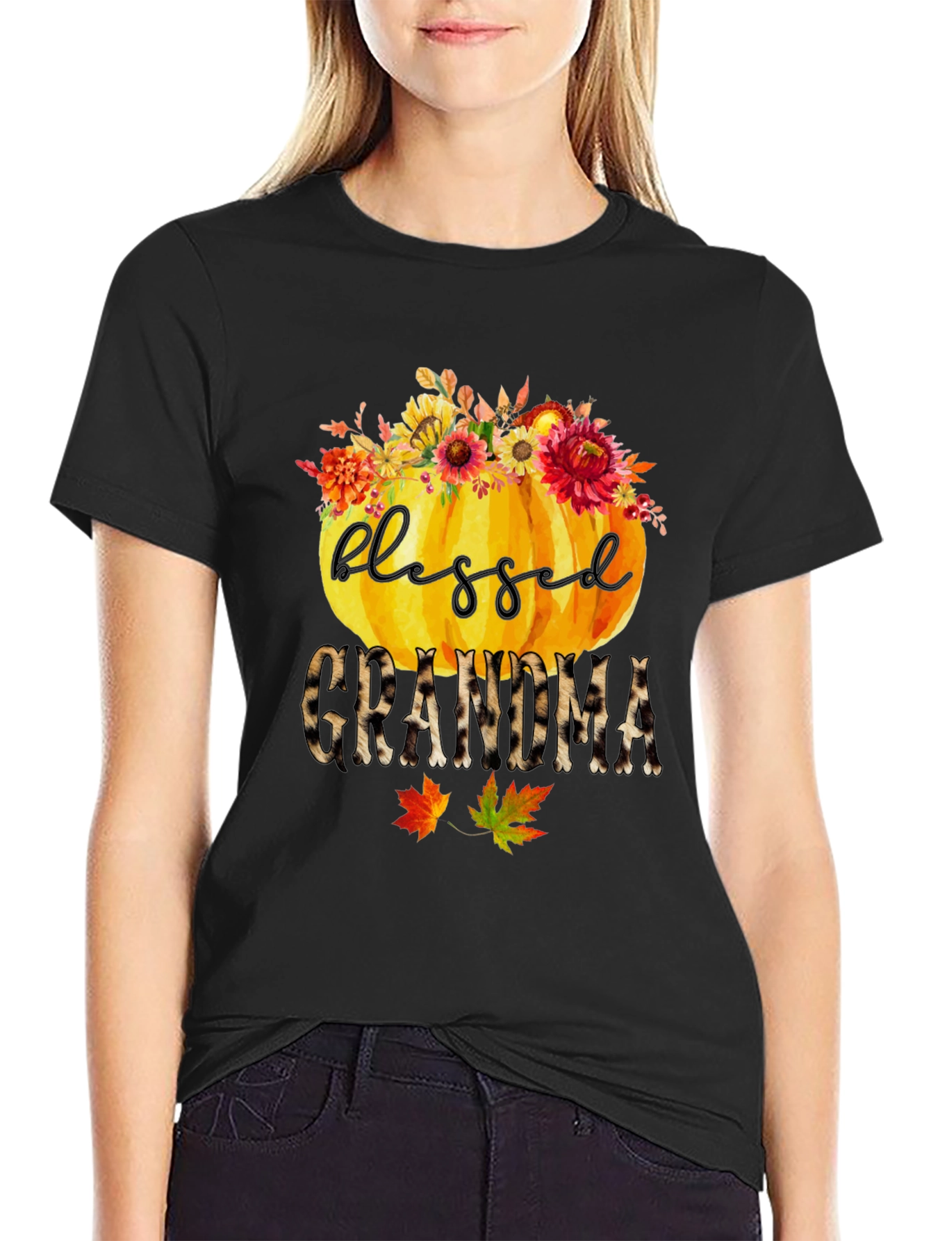 Black Blessed Grandma Pumpkin T-Shirt - Fall Apparel view 2