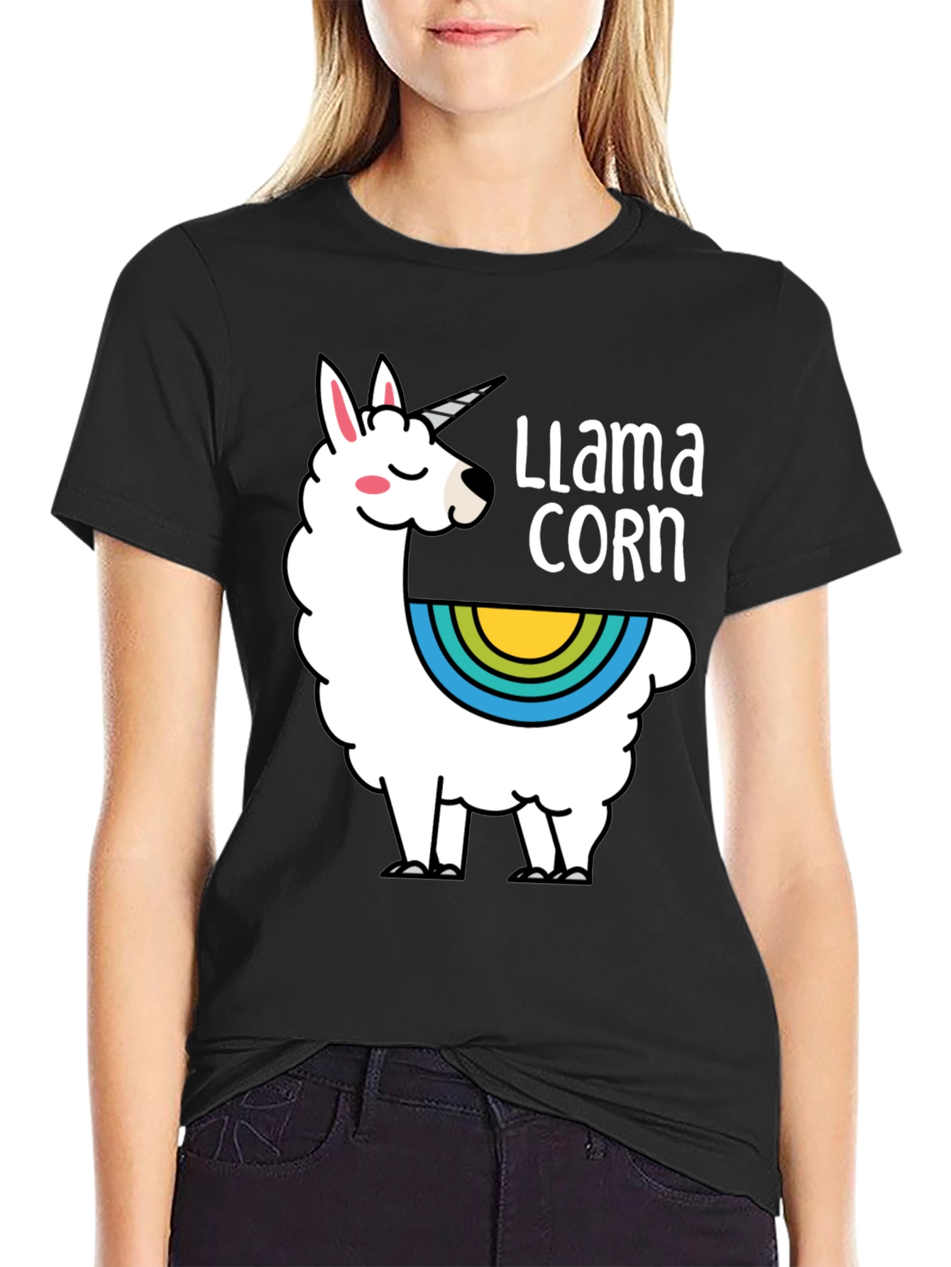 Black Llama Corn Black T-Shirt view 2