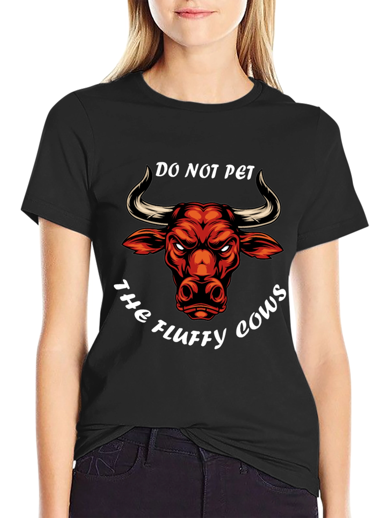 Black Do Not Pet the Fluffy Cows T-Shirt view 2