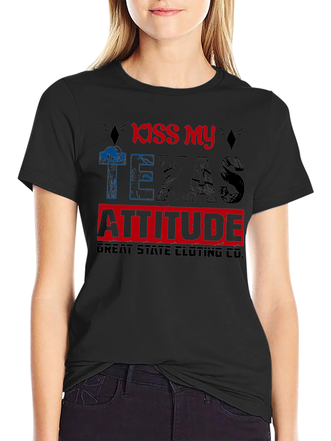 Black Kiss My Texas Attitude Graphic T-Shirt view 2