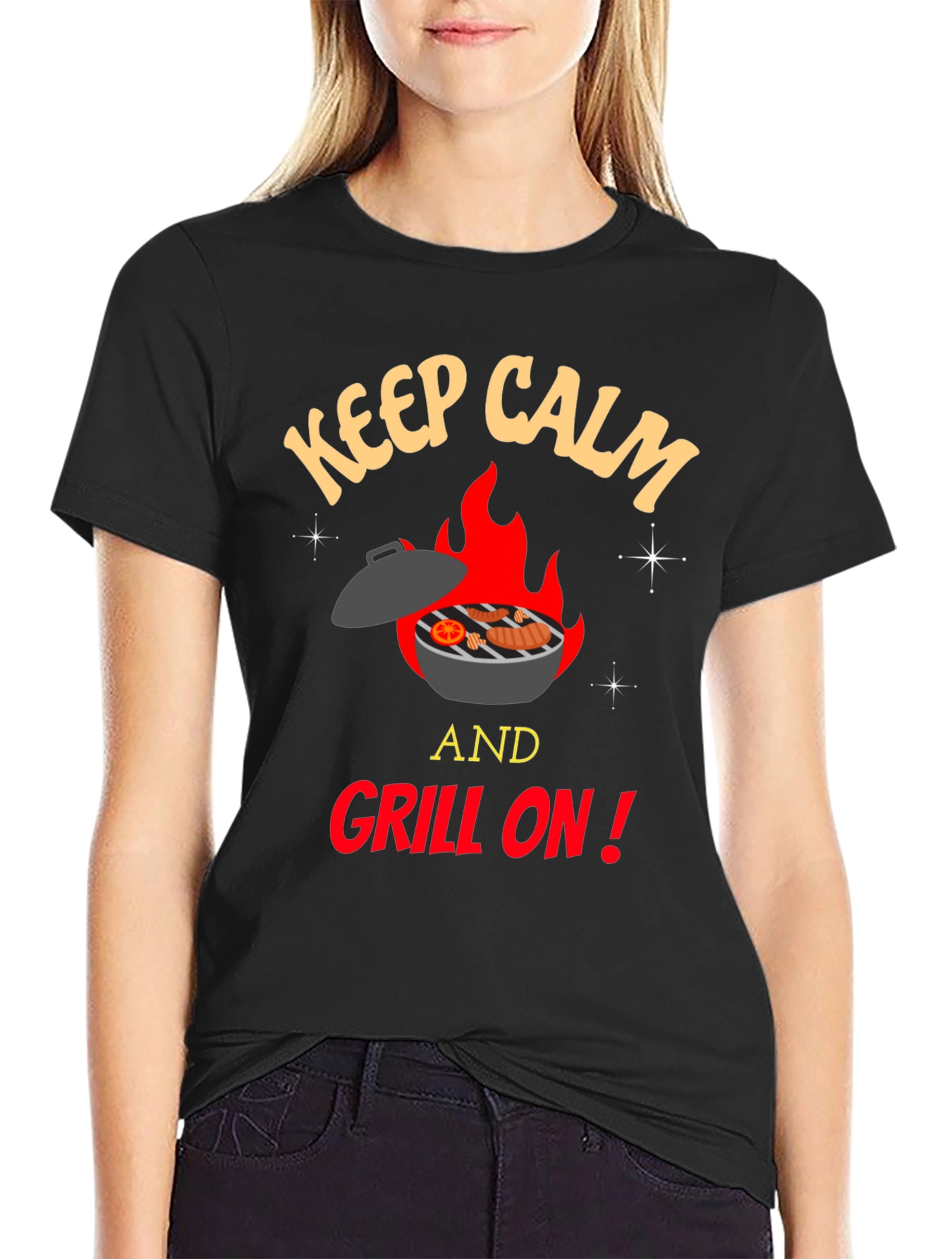 Black Keep Calm and Grill On T-Shirt - BBQ Lover's Tee view 2