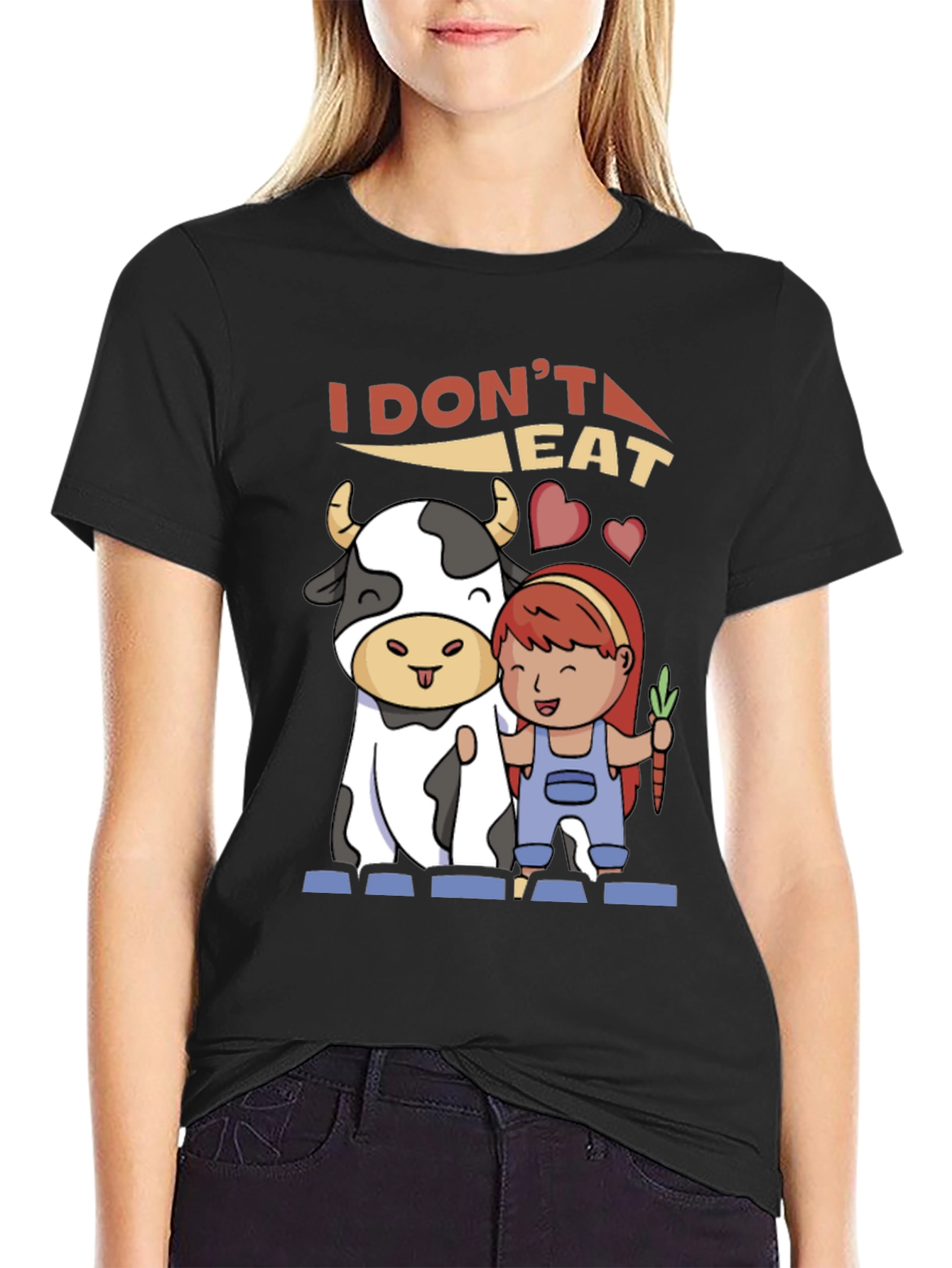 Black Vegan T-Shirt: I Don't Eat Meat Graphic Tee view 2