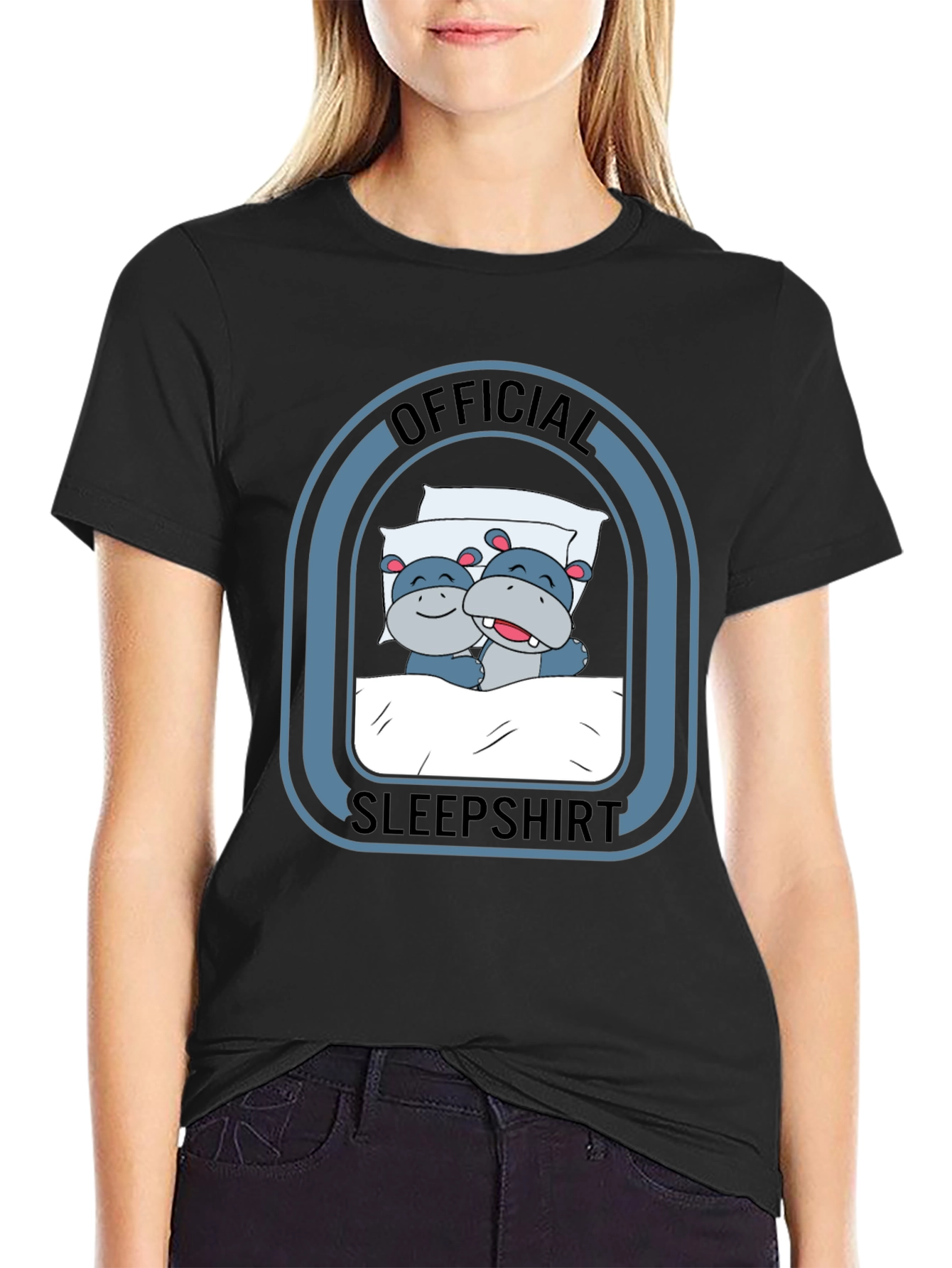 Black Official Sleepshirt: Hippo Pajama Tee view 2