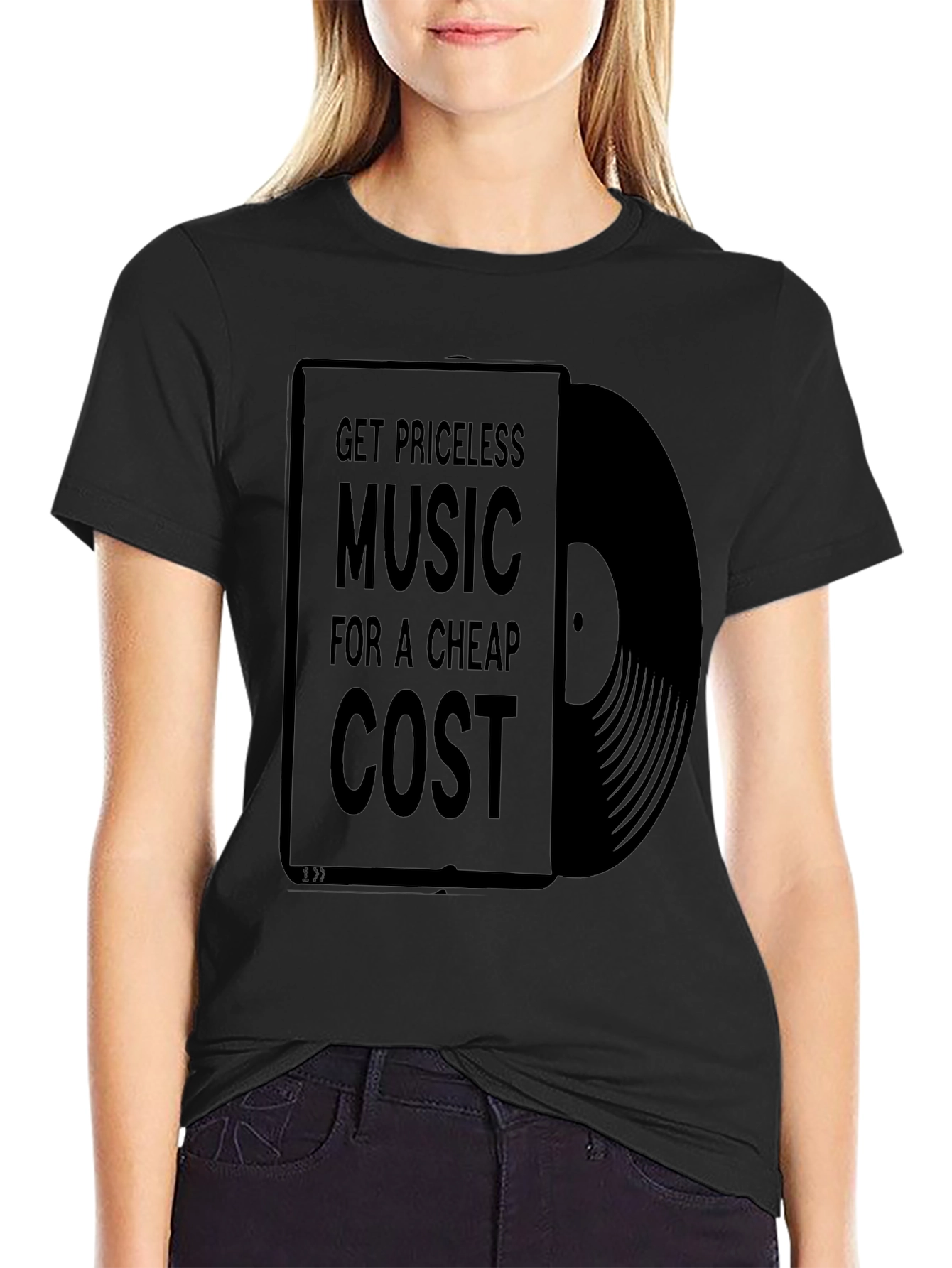 Black Priceless Music Cheap Cost Black Graphic T-Shirt view 2