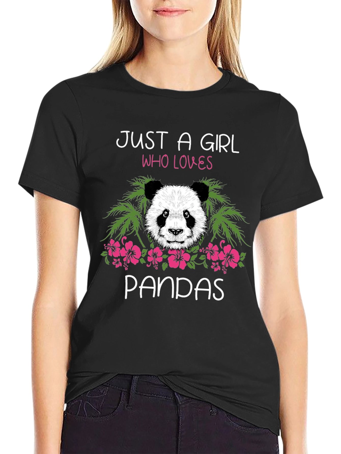 Black Just a Girl Who Loves Pandas Graphic Tee view 2