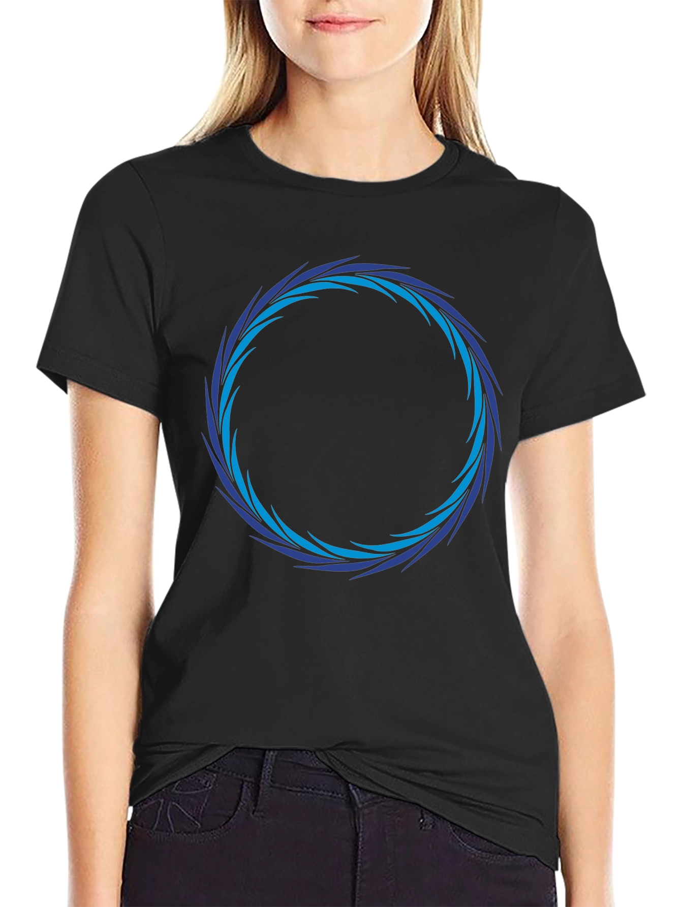 Black Abstract Circle Graphic Tee - Black Casual Shirt view 2