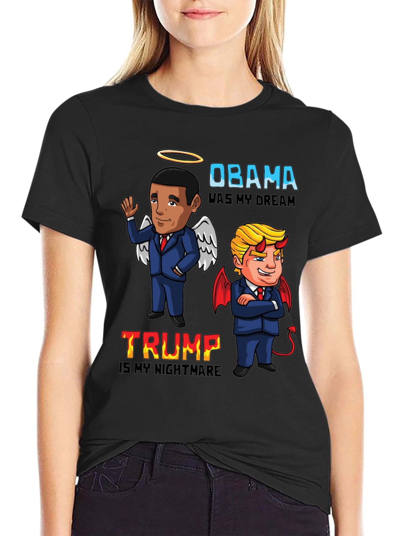 Black Obama Dream Trump Nightmare Political Graphic Tee view 2