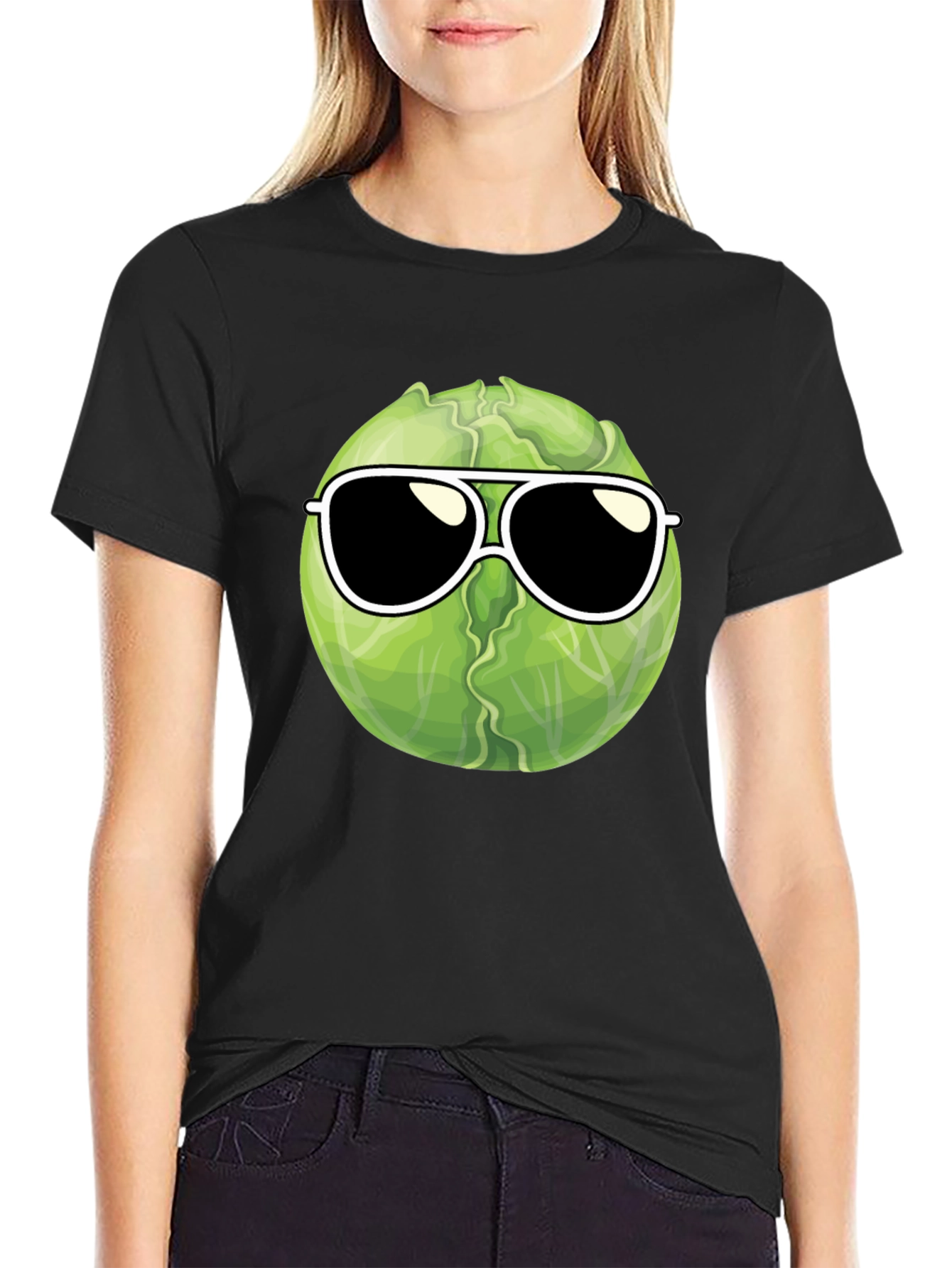 Black Cool Cabbage T-Shirt - Sunglasses Design view 2