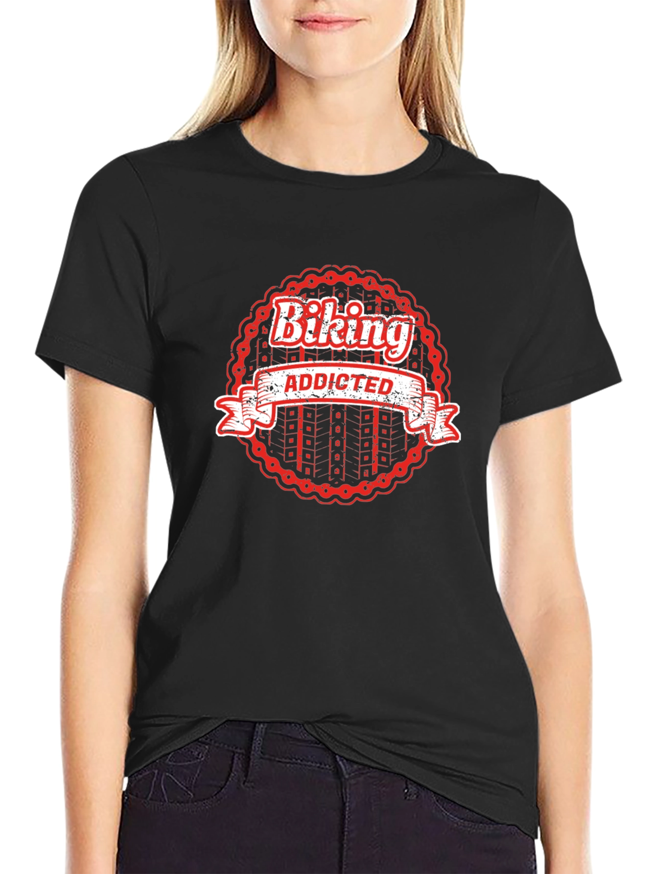 Black Biking Addicted Graphic Tee - Black view 2