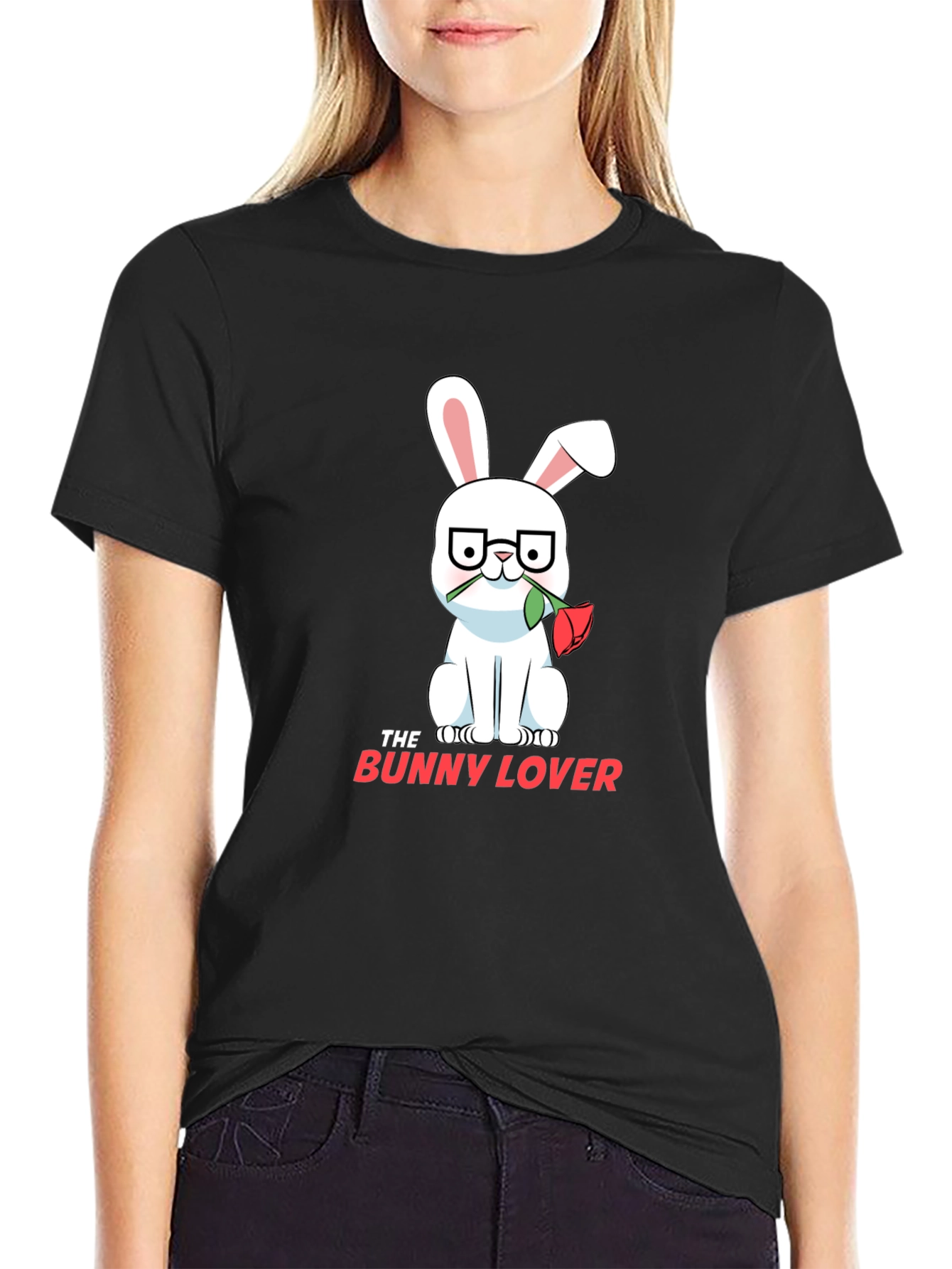 Black The Bunny Lover T-Shirt - Cute Rabbit Design view 2