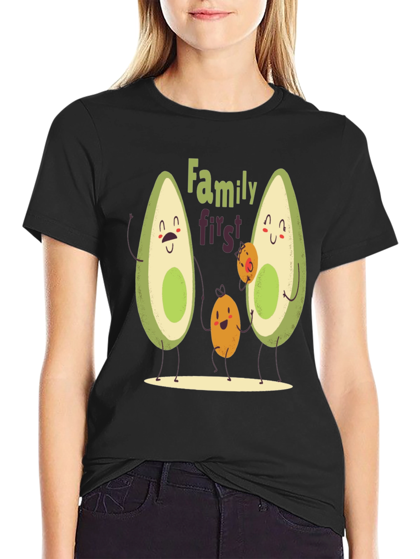 Black Avocado Family First T-Shirt - Cute Graphic Tee view 2