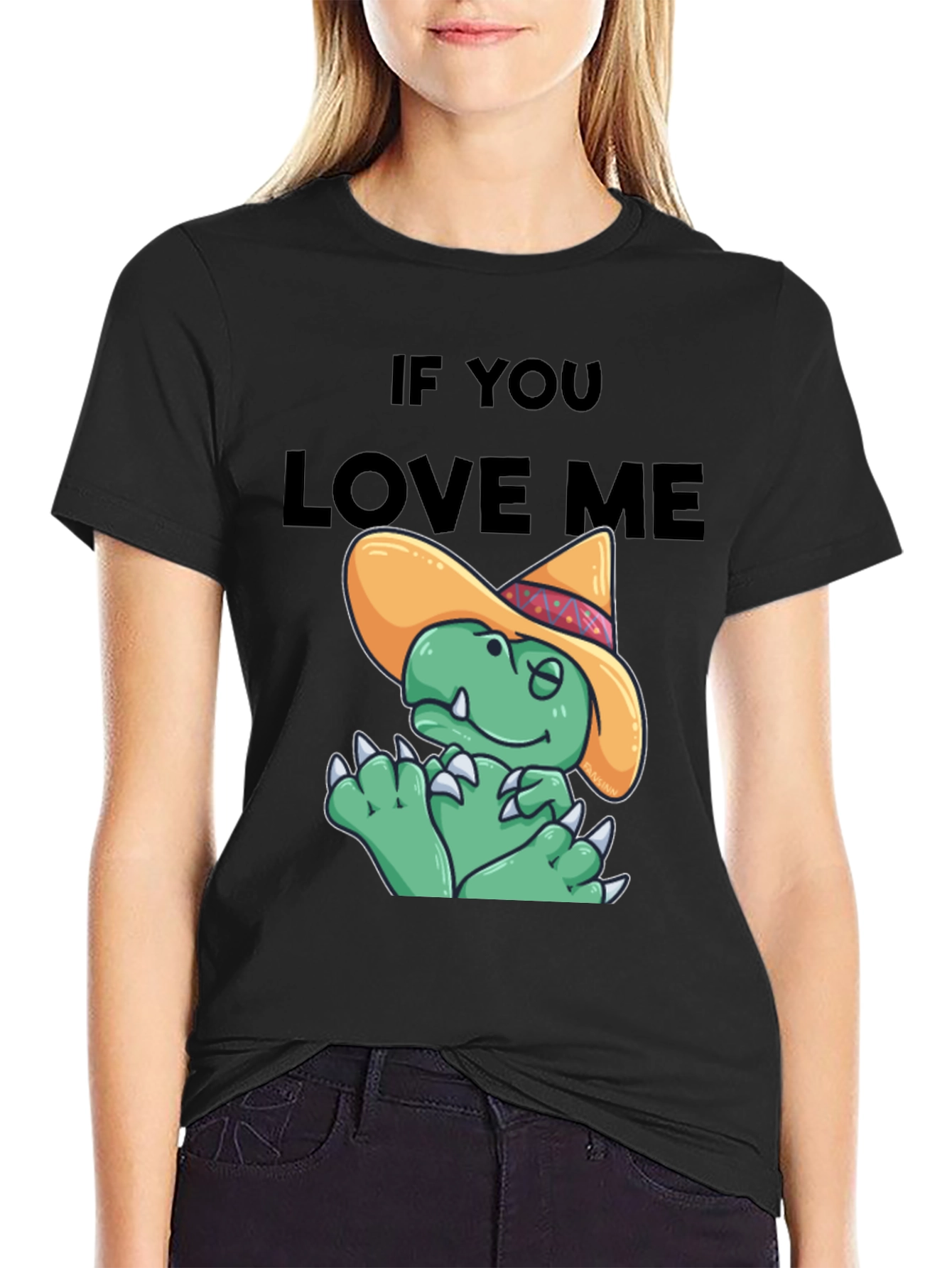 Black If You Love Me Funny Dinosaur T-Shirt view 2