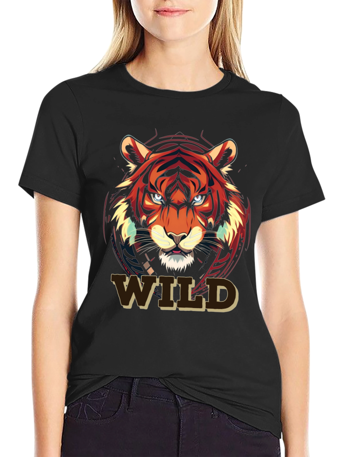 Black Wild Tiger Graphic Print T-Shirt view 2