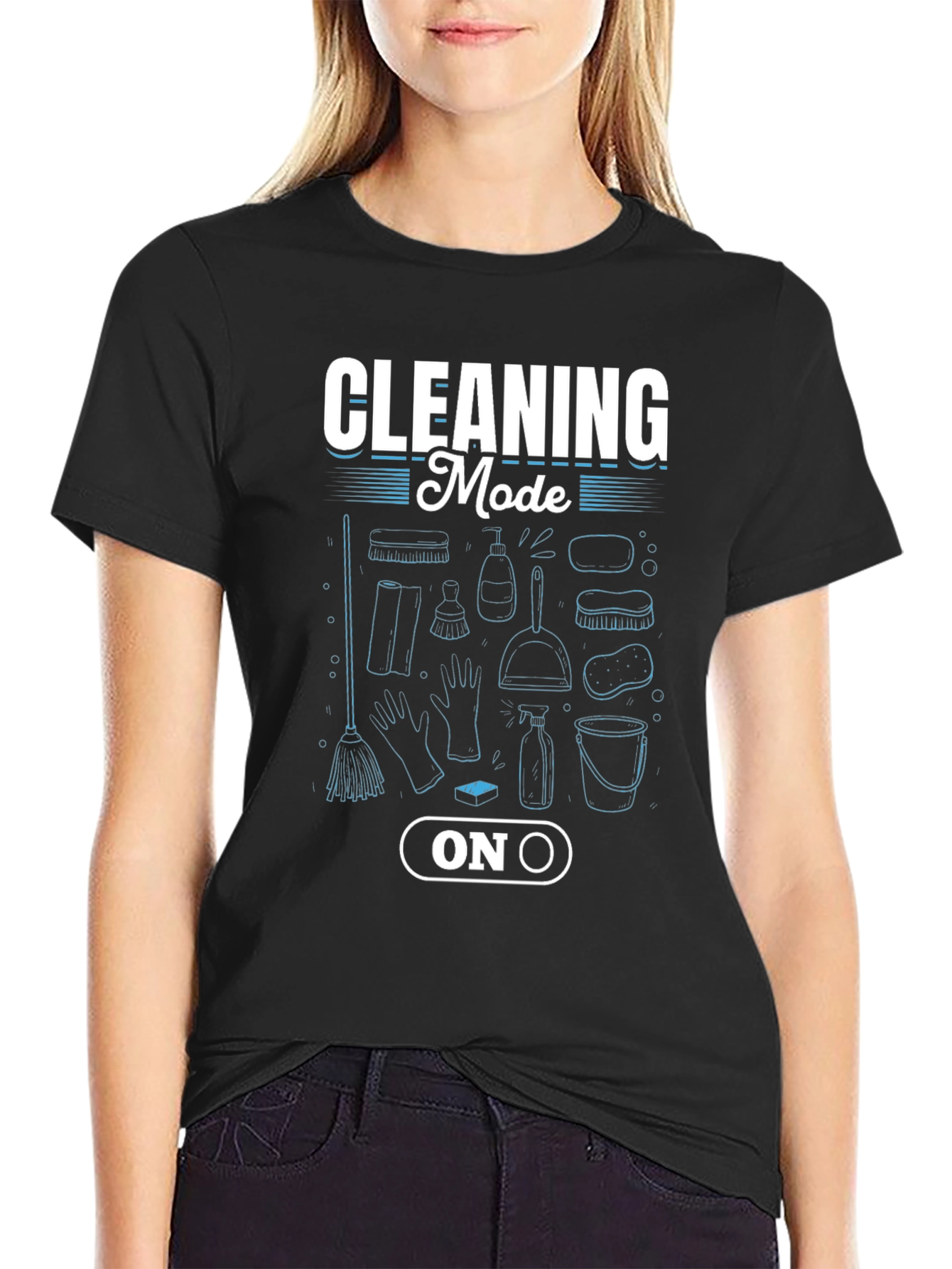 Black Cleaning Mode On Black Graphic T-Shirt view 2