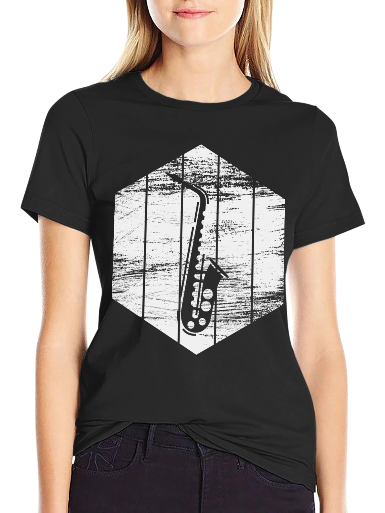 Black Saxophone Graphic Tee - Music Lover Shirt view 2