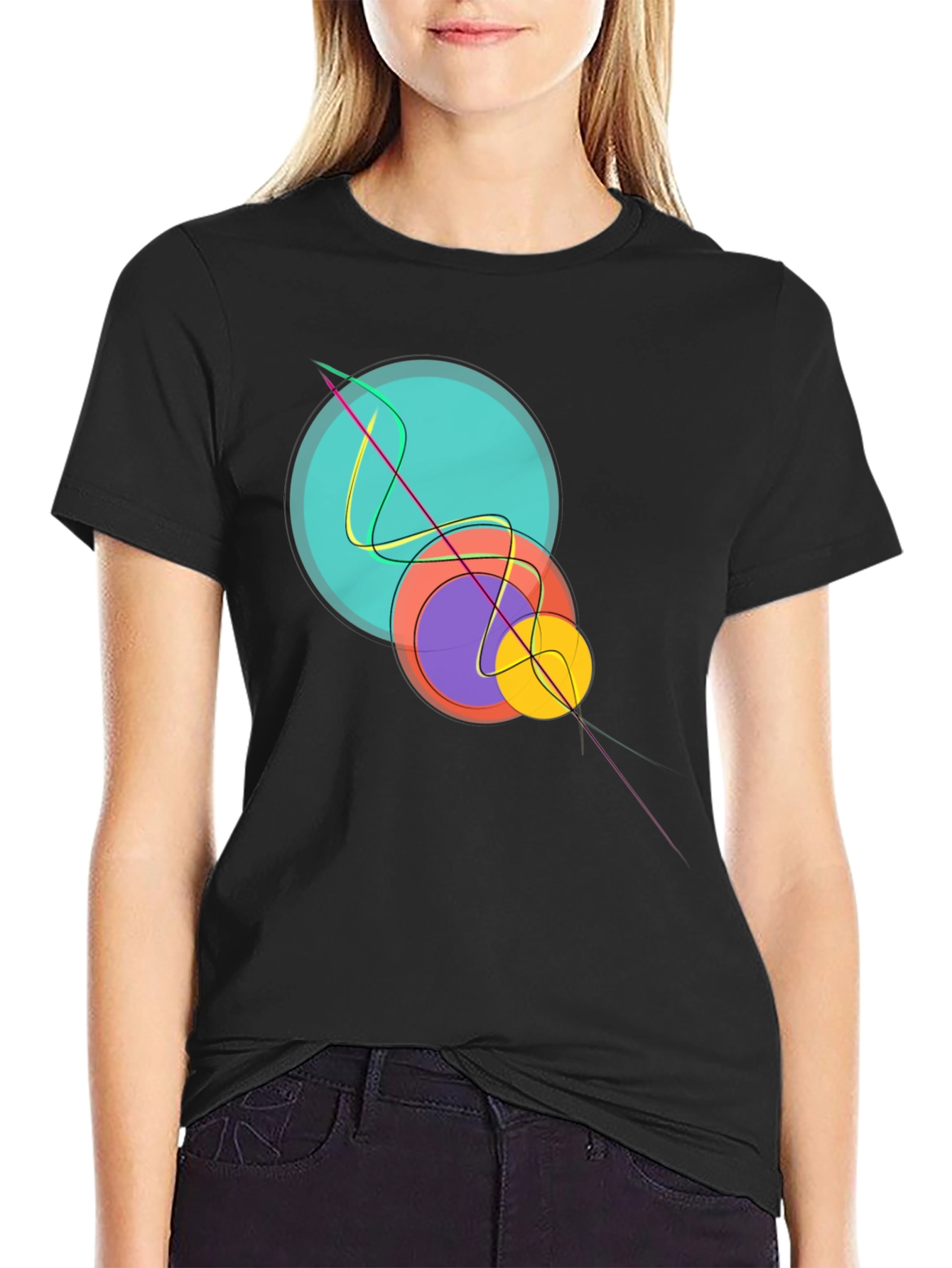 Black Abstract Graphic Print Black T-Shirt view 2