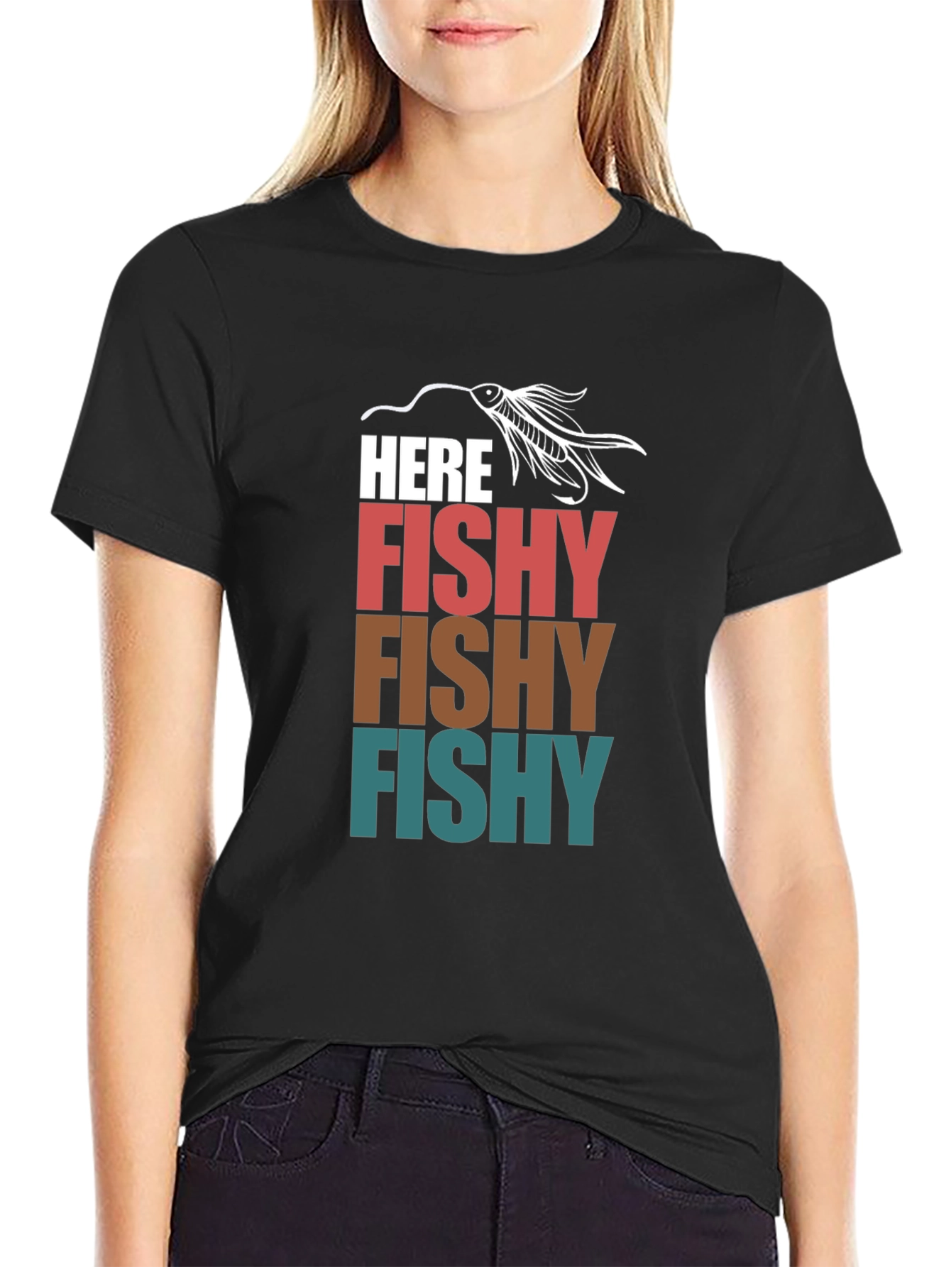 Black Here Fishy T-Shirt Fishing Lure Tee view 2