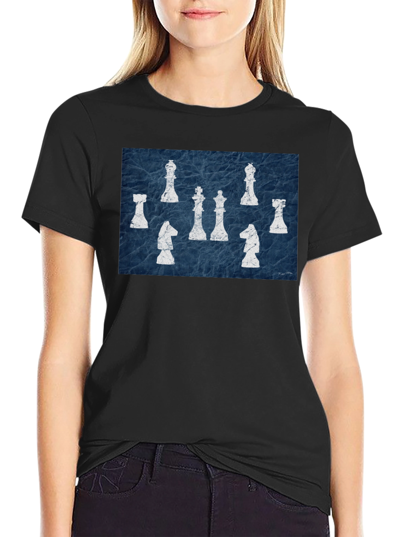 Black Chess Piece Graphic Tee - Black Cotton Casual Shirt view 2