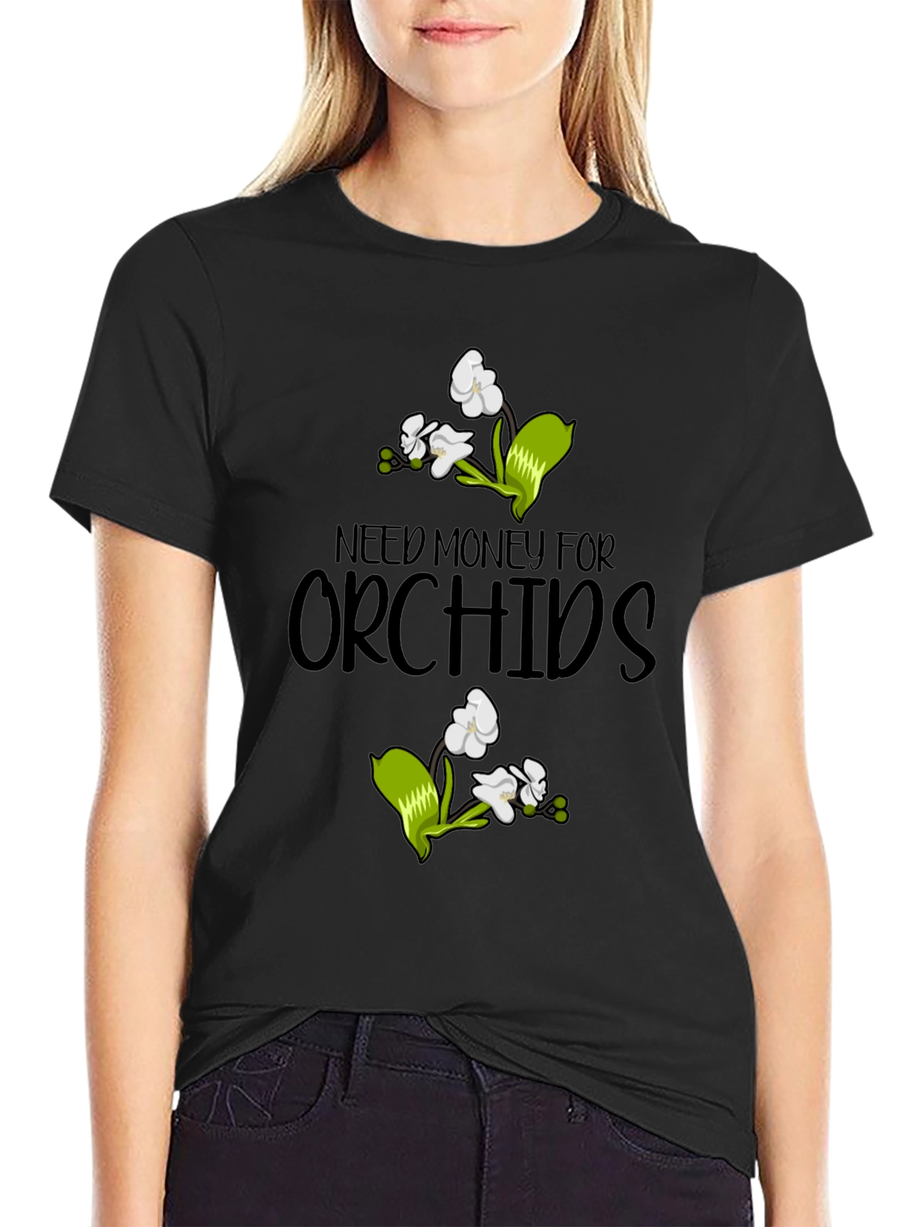 Need Money for Orchids Black Graphic T-Shirt - 2