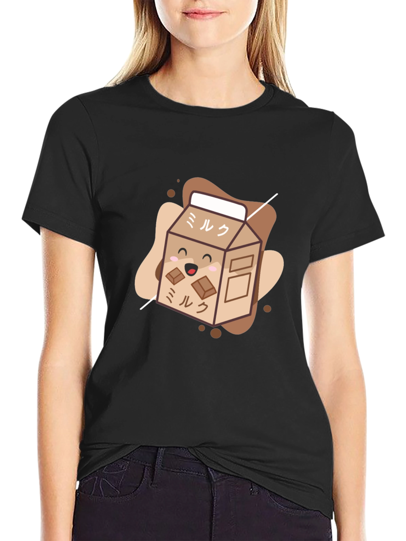 Black Kawaii Chocolate Milk Carton T-Shirt view 2