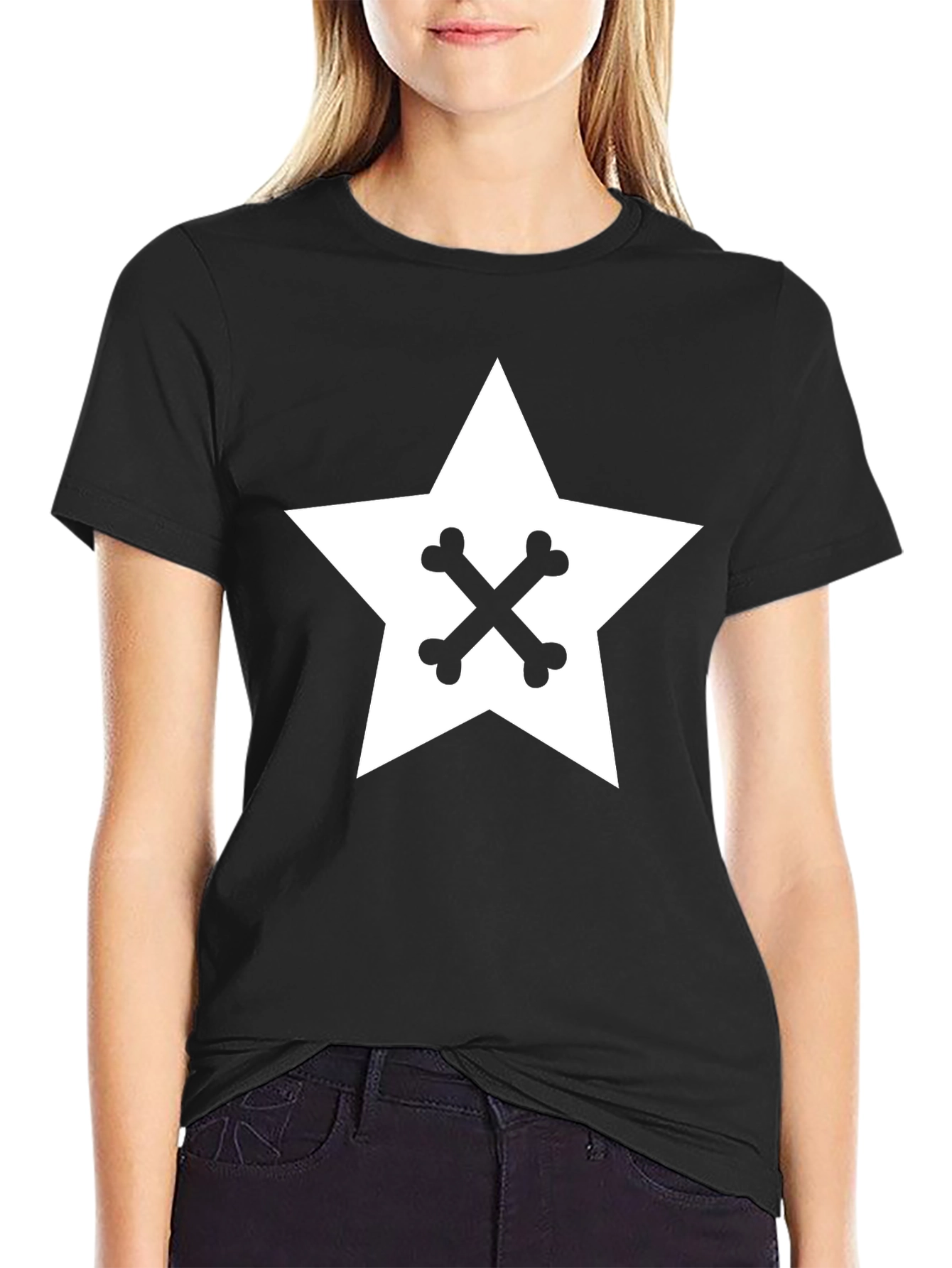 Black Star & Bones Graphic Tee - Cool Black Shirt view 2