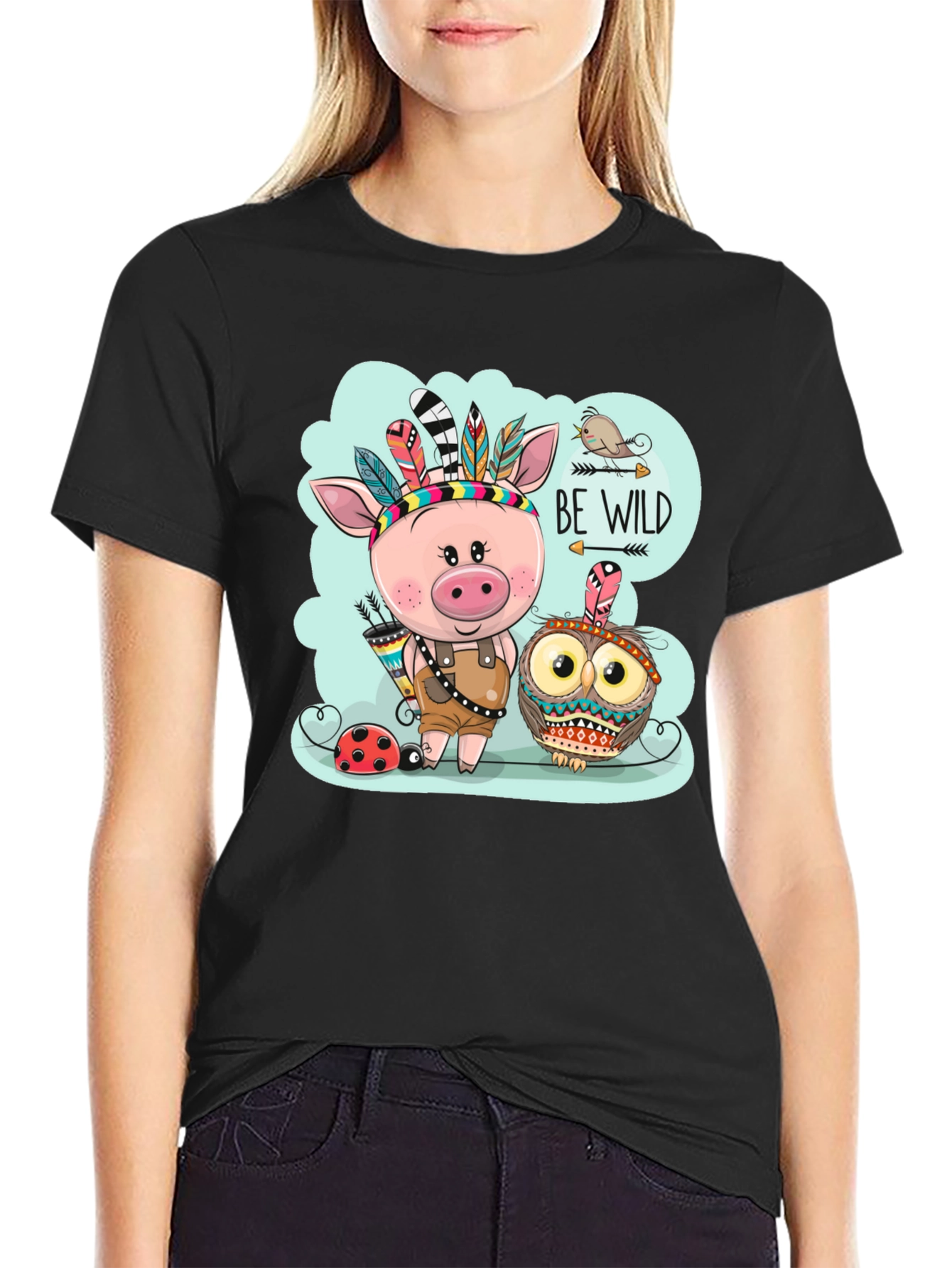Black Be Wild T-Shirt - Pig & Owl Graphic Tee view 2