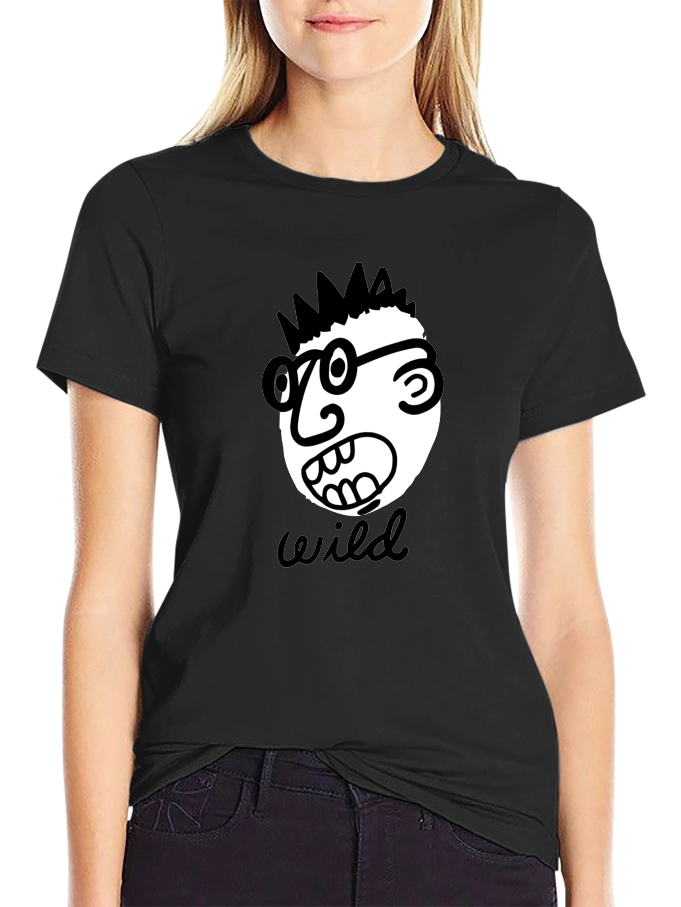 Black Wild Cartoon Face Black T-Shirt view 2