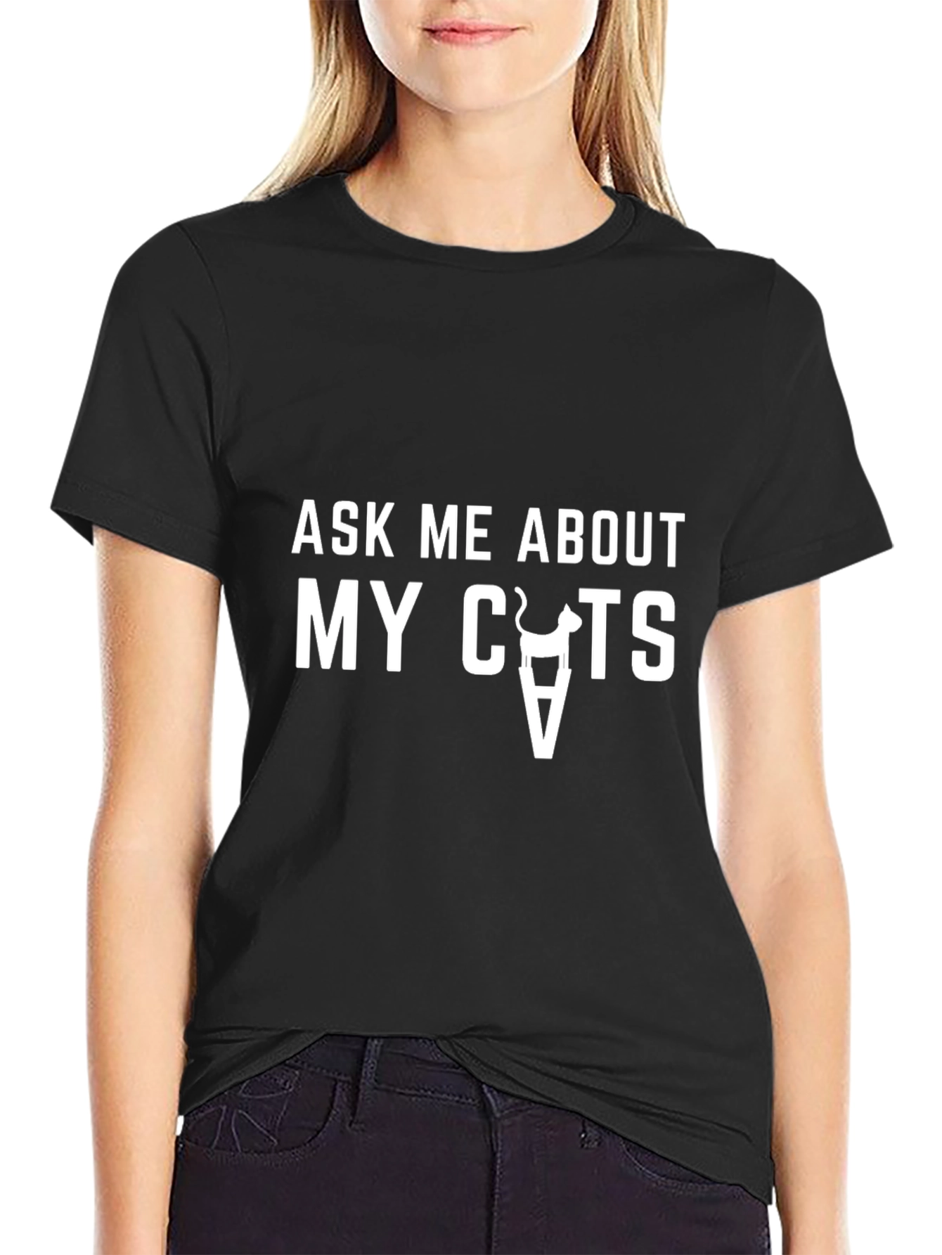 Black Ask Me About My Cats T-Shirt - Novelty Graphic Tee view 2