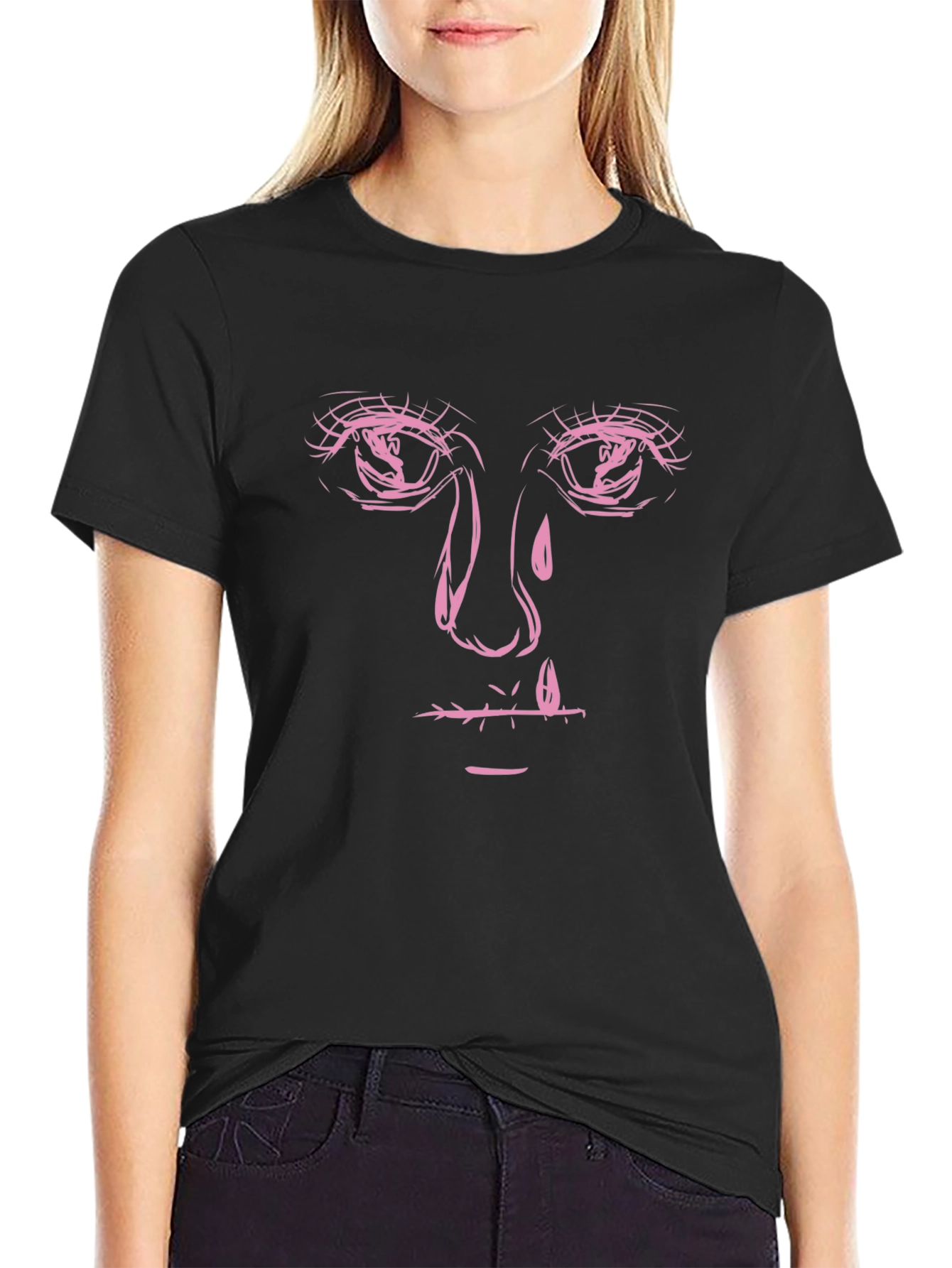 Black Black Graphic Tee with Pink Face Print view 2