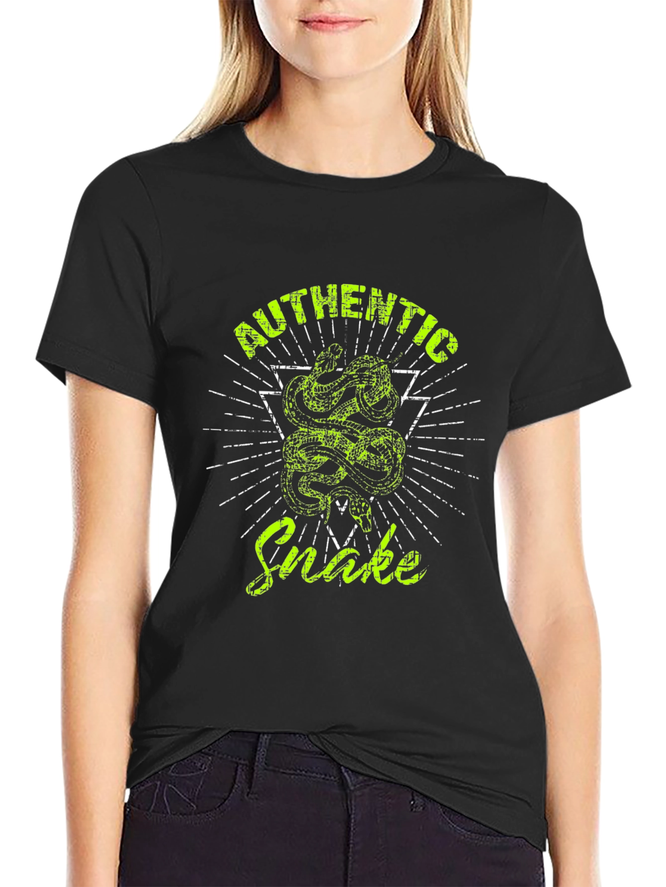 Black Authentic Snake Graphic Print Black T-Shirt view 2