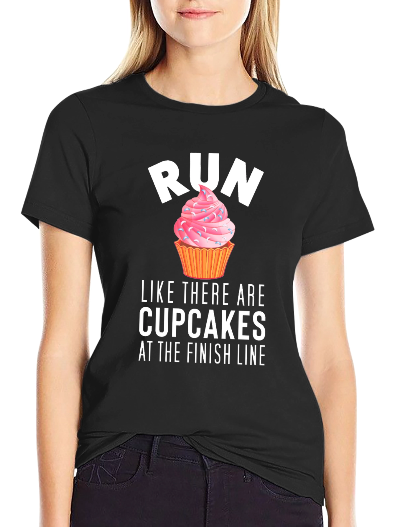 Black Run for Cupcakes T-Shirt - Funny Running Tee view 2