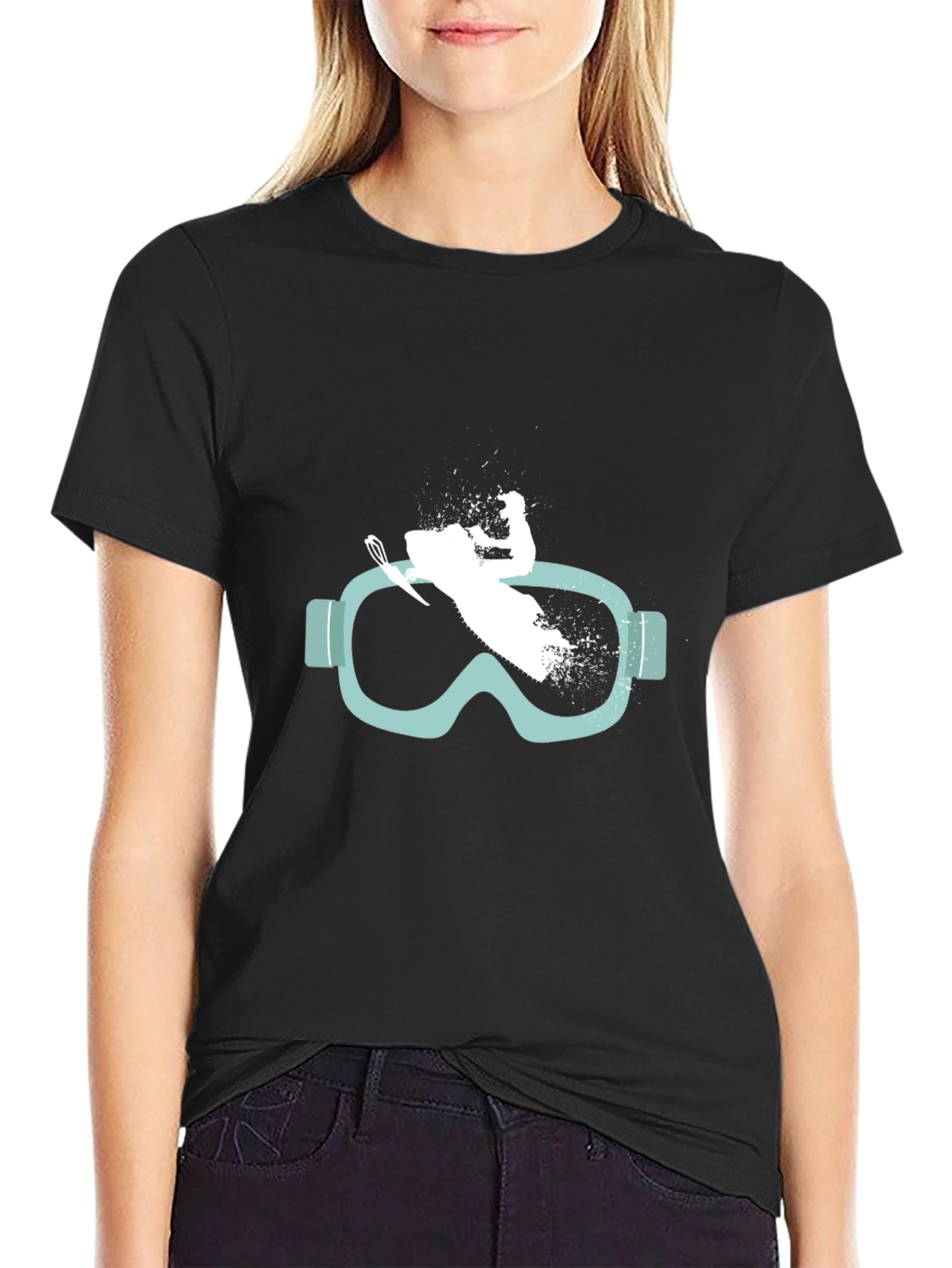 Black Ski Goggles T-Shirt - Stylish Winter Sports Tee view 2