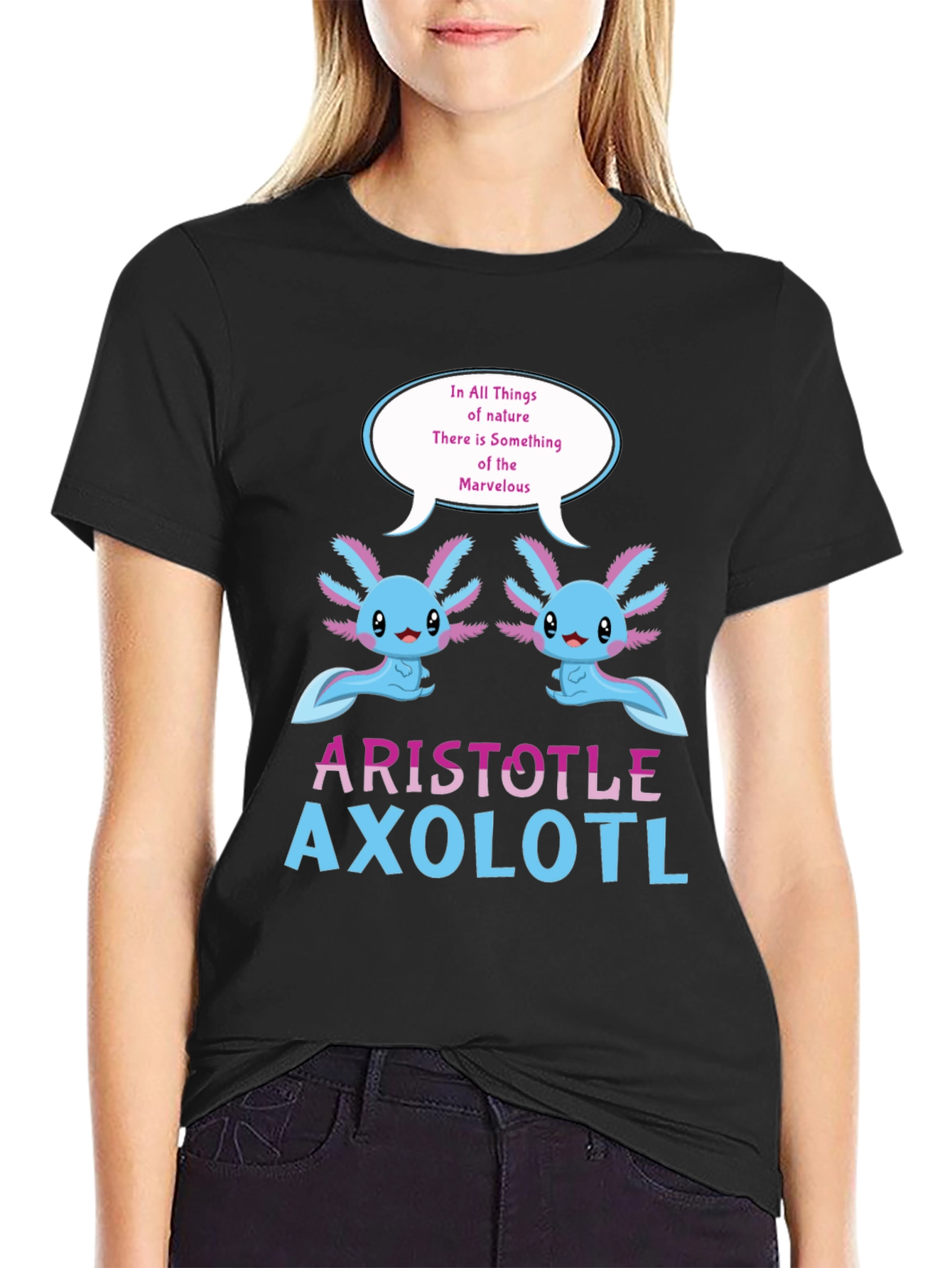 Black Aristotle Axolotl T-Shirt view 2