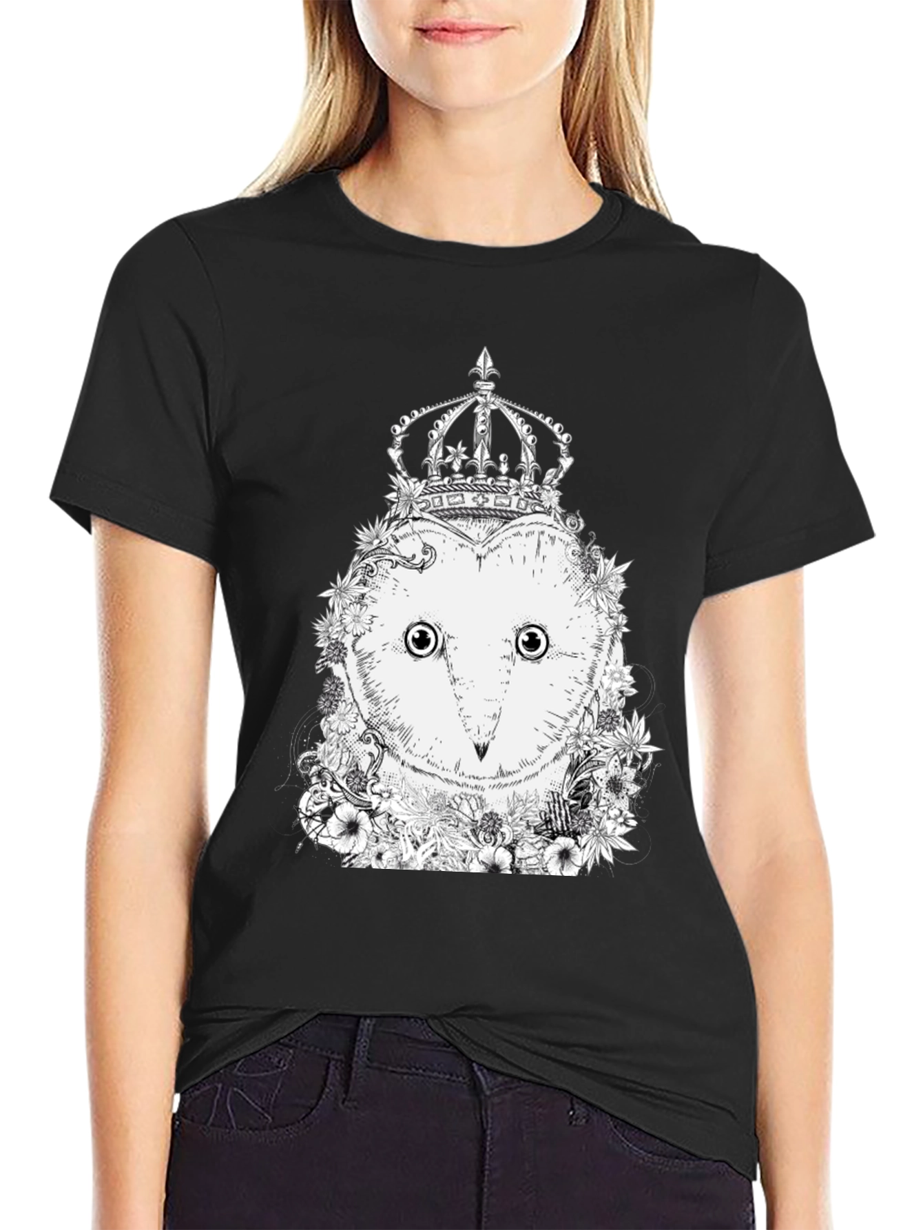 Black Owl Crown Graphic Tee - Unique Design view 2
